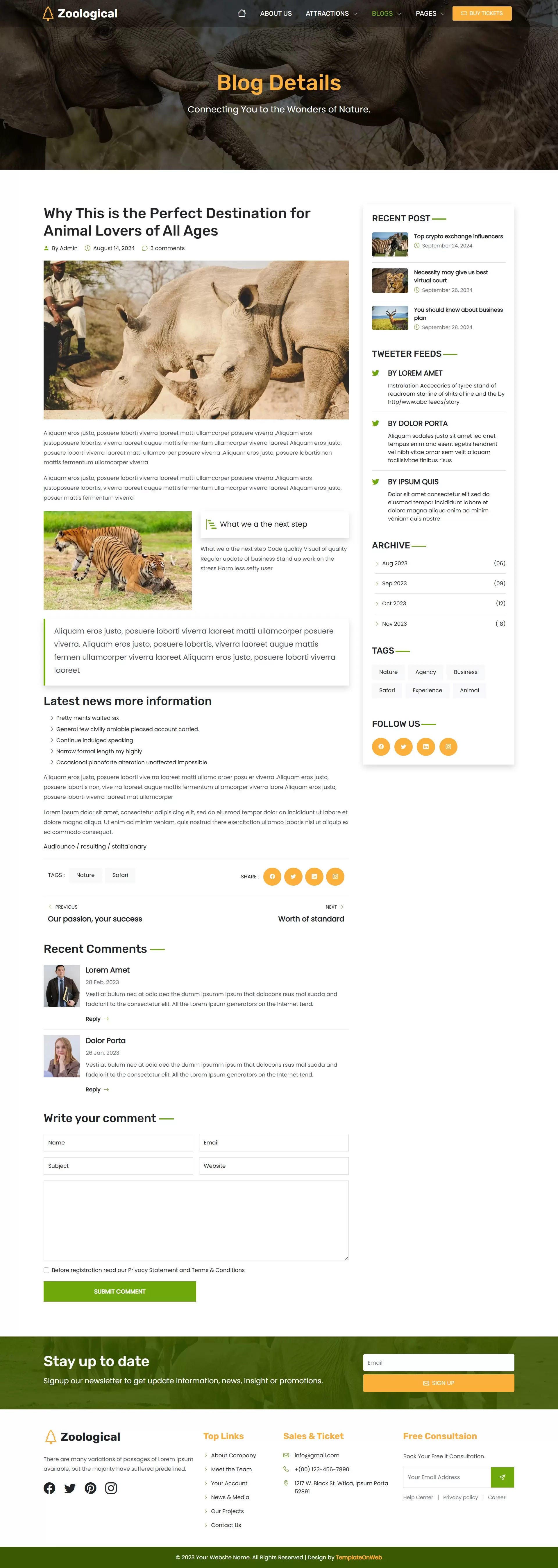 HTML Template for Nature & Wildlife Blog Posts