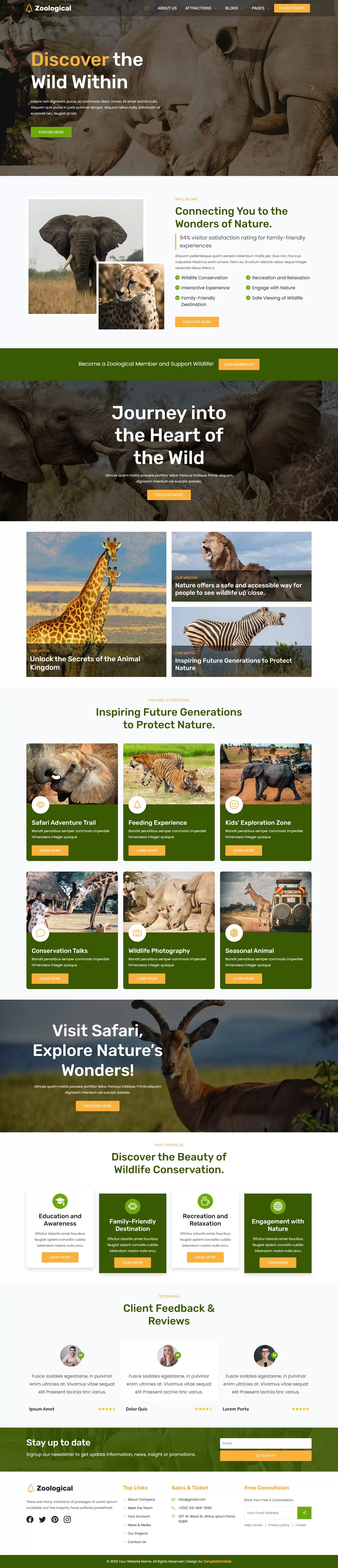 Wildlife website template home page design