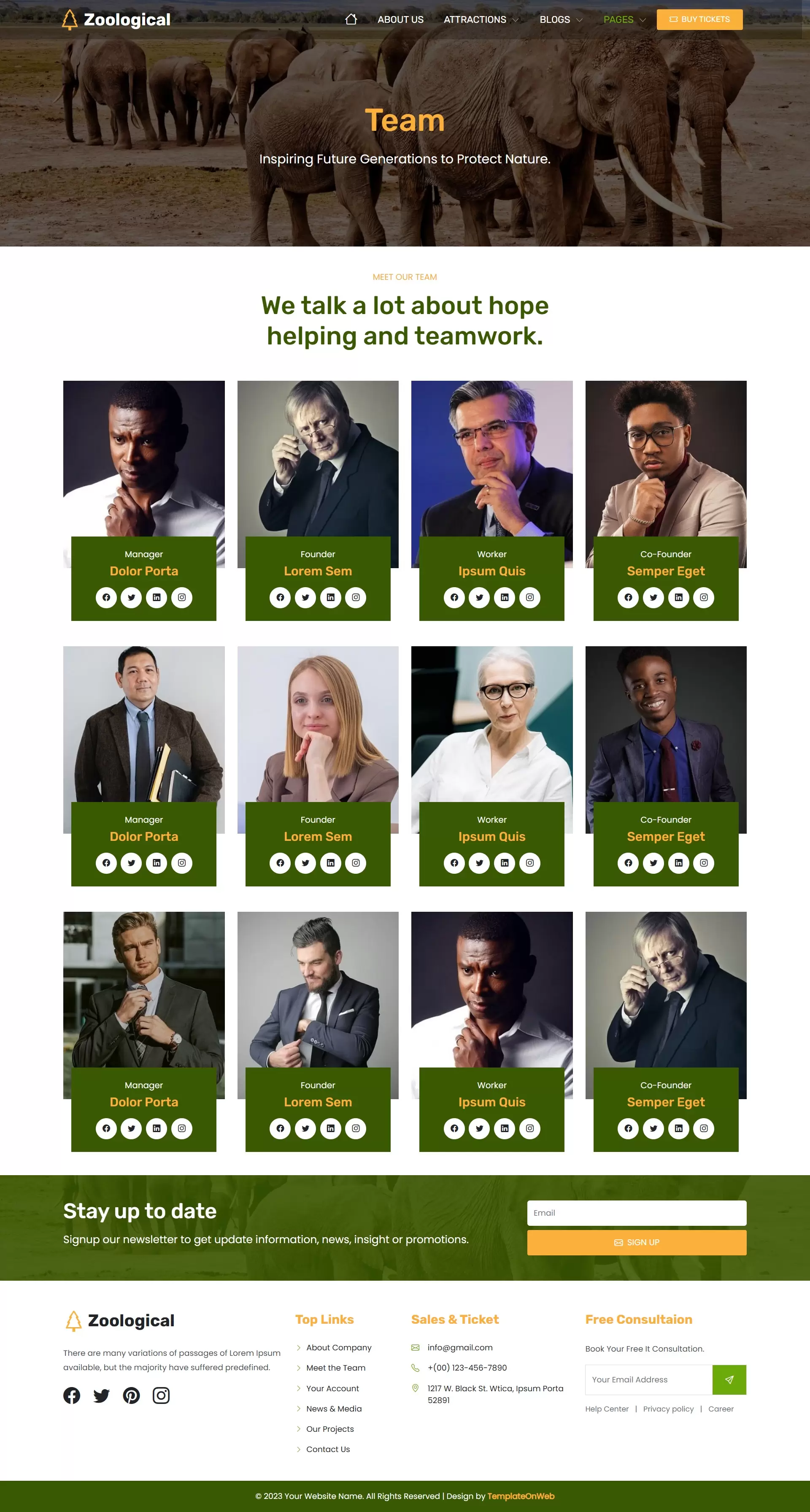 Zoo management teams listing