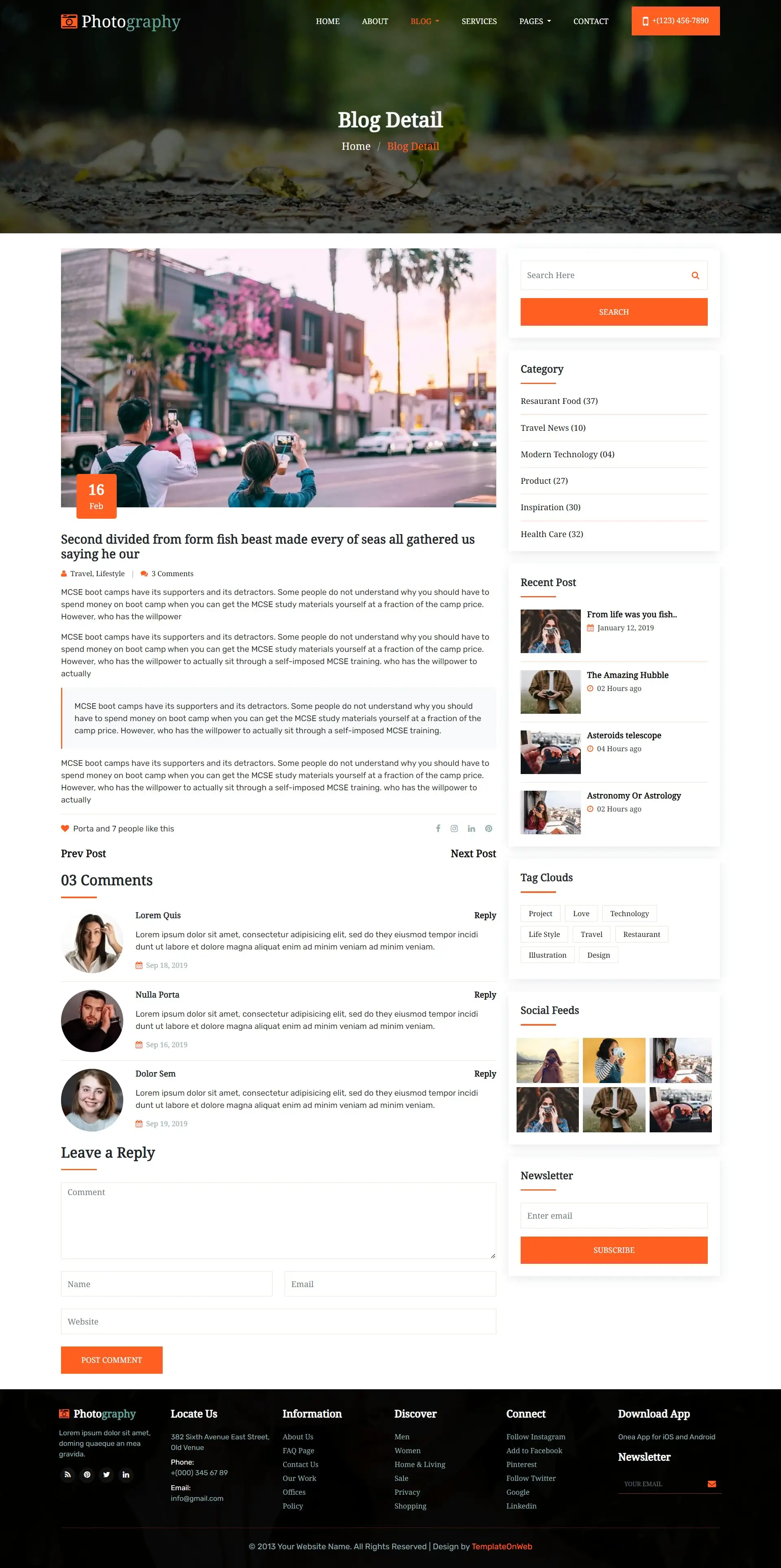 Photograpers blog details page in html