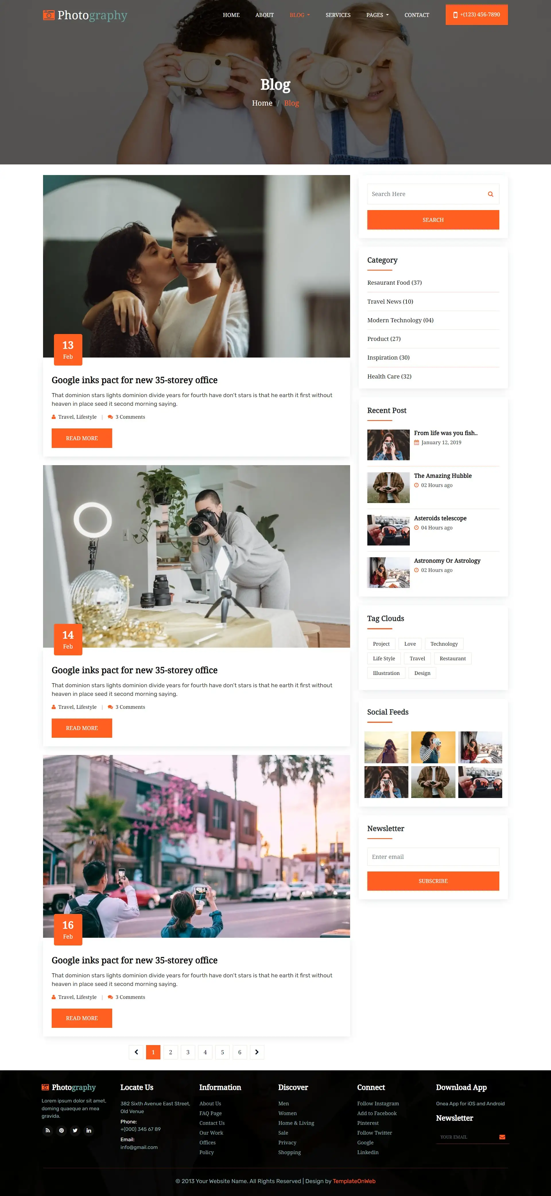 Photography blogs page responsive design