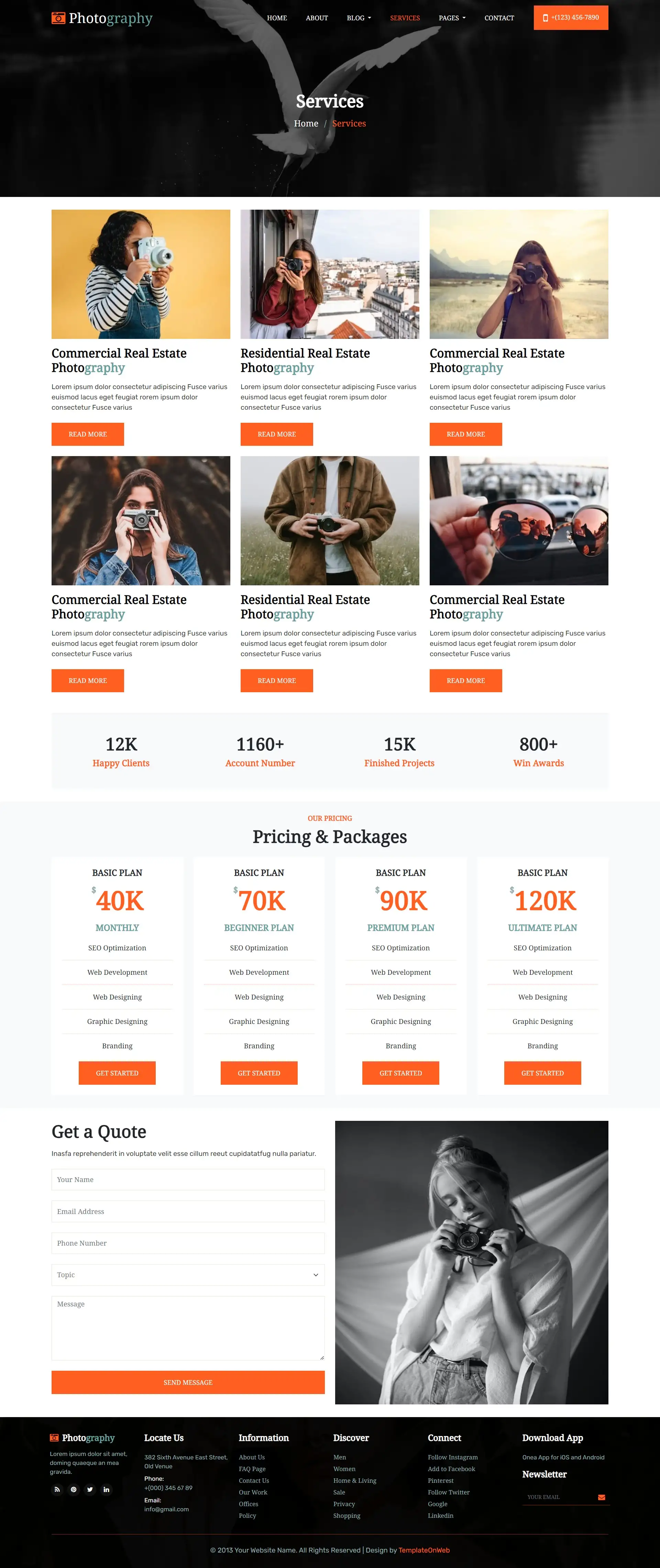 Photography template services page web design