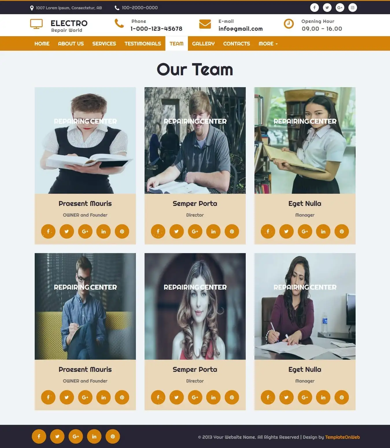 Electric shop template team page in bootstrap