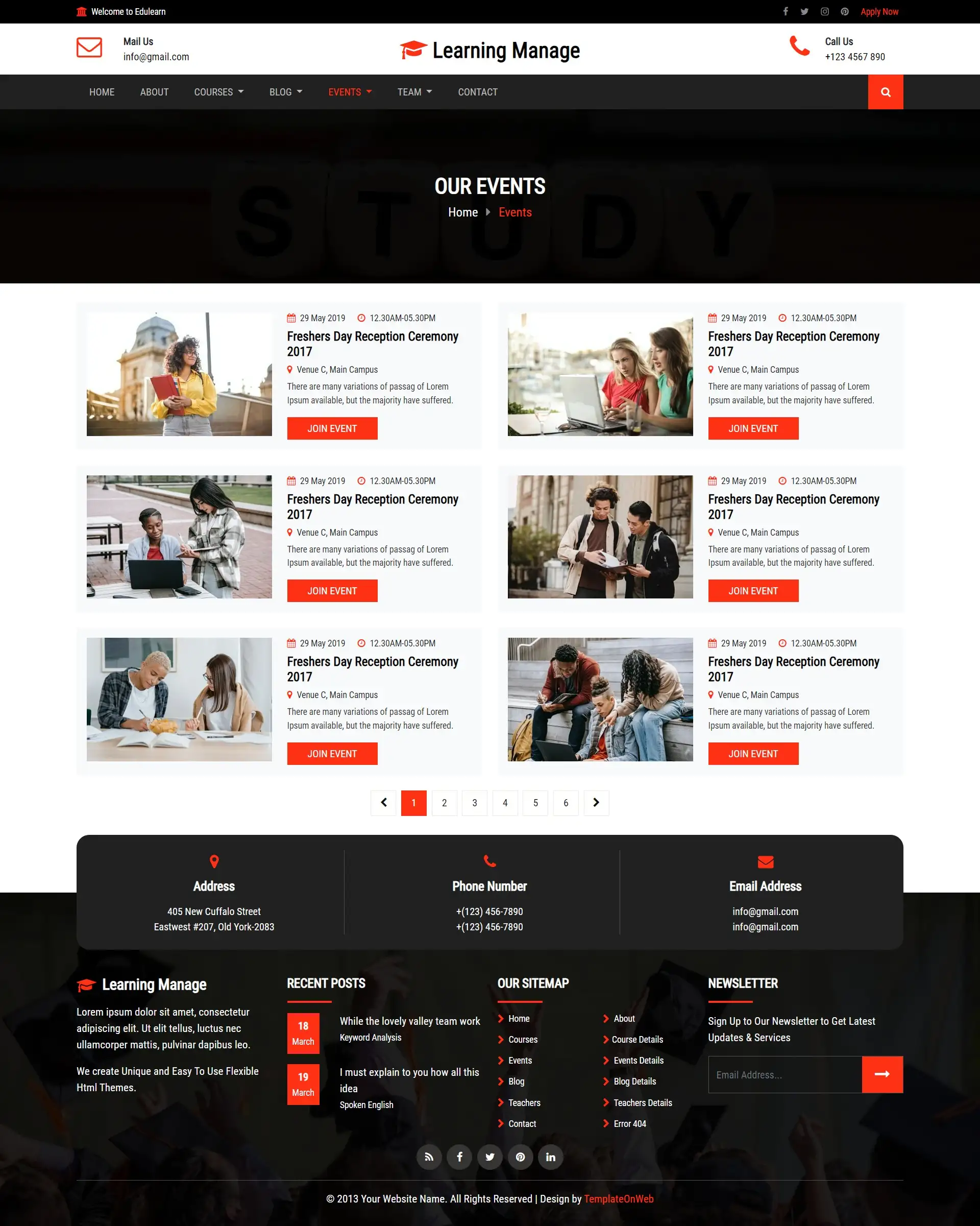 LMS events list page web design