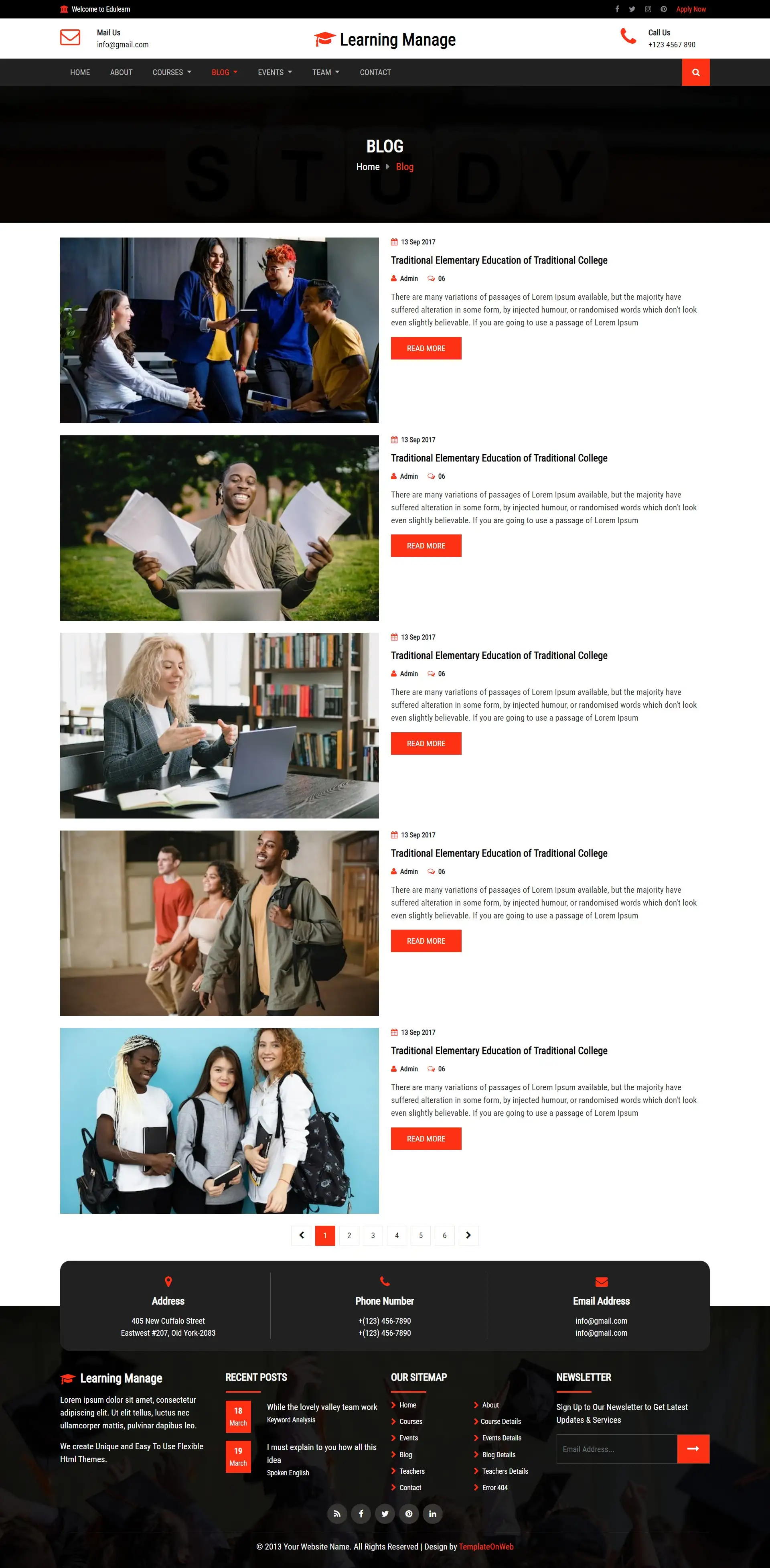 Learning management system blogs list page html