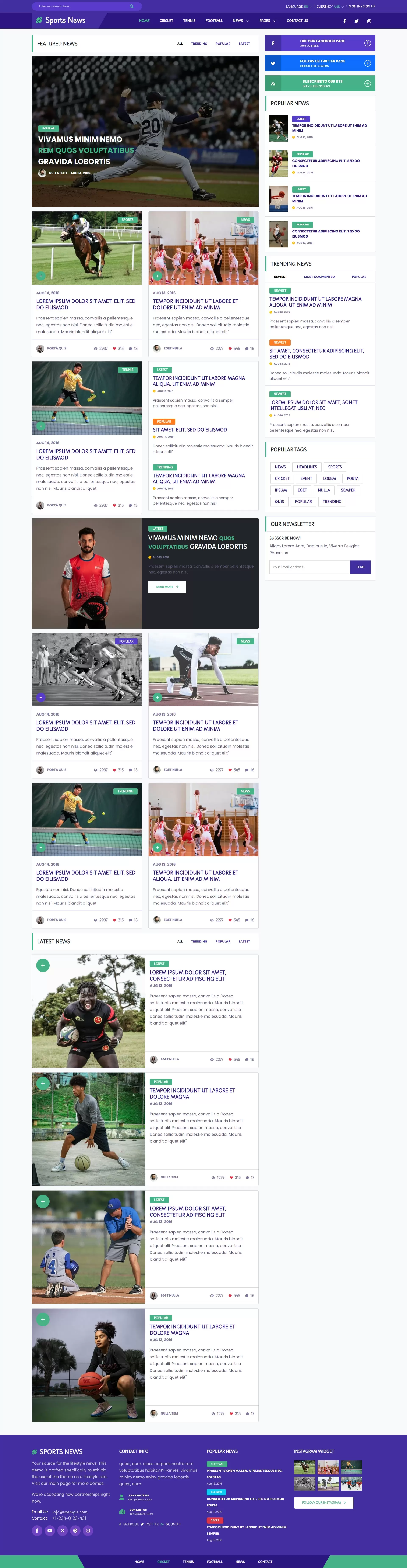 Sports news website template home