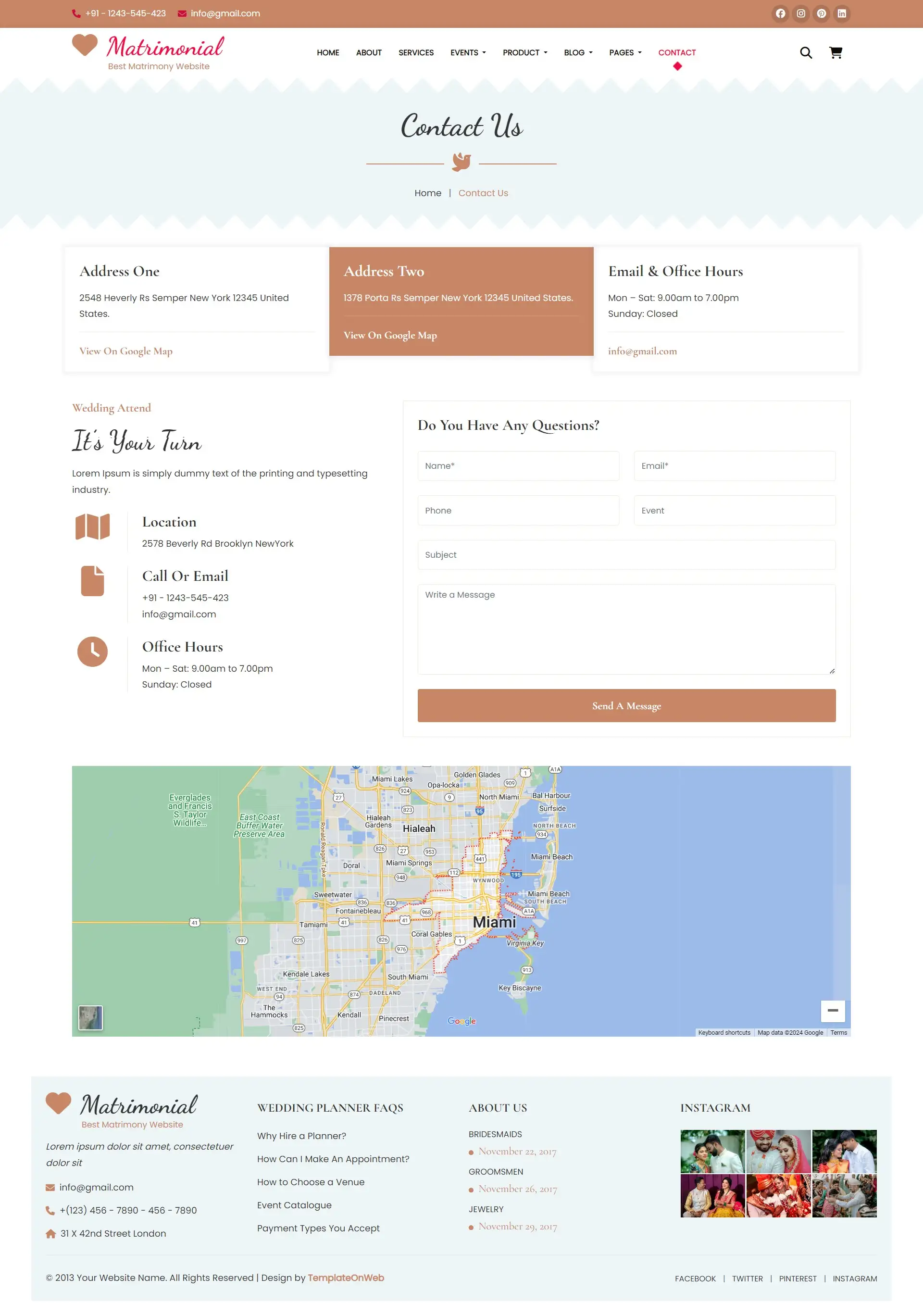 Matrimony service provider contactus web page