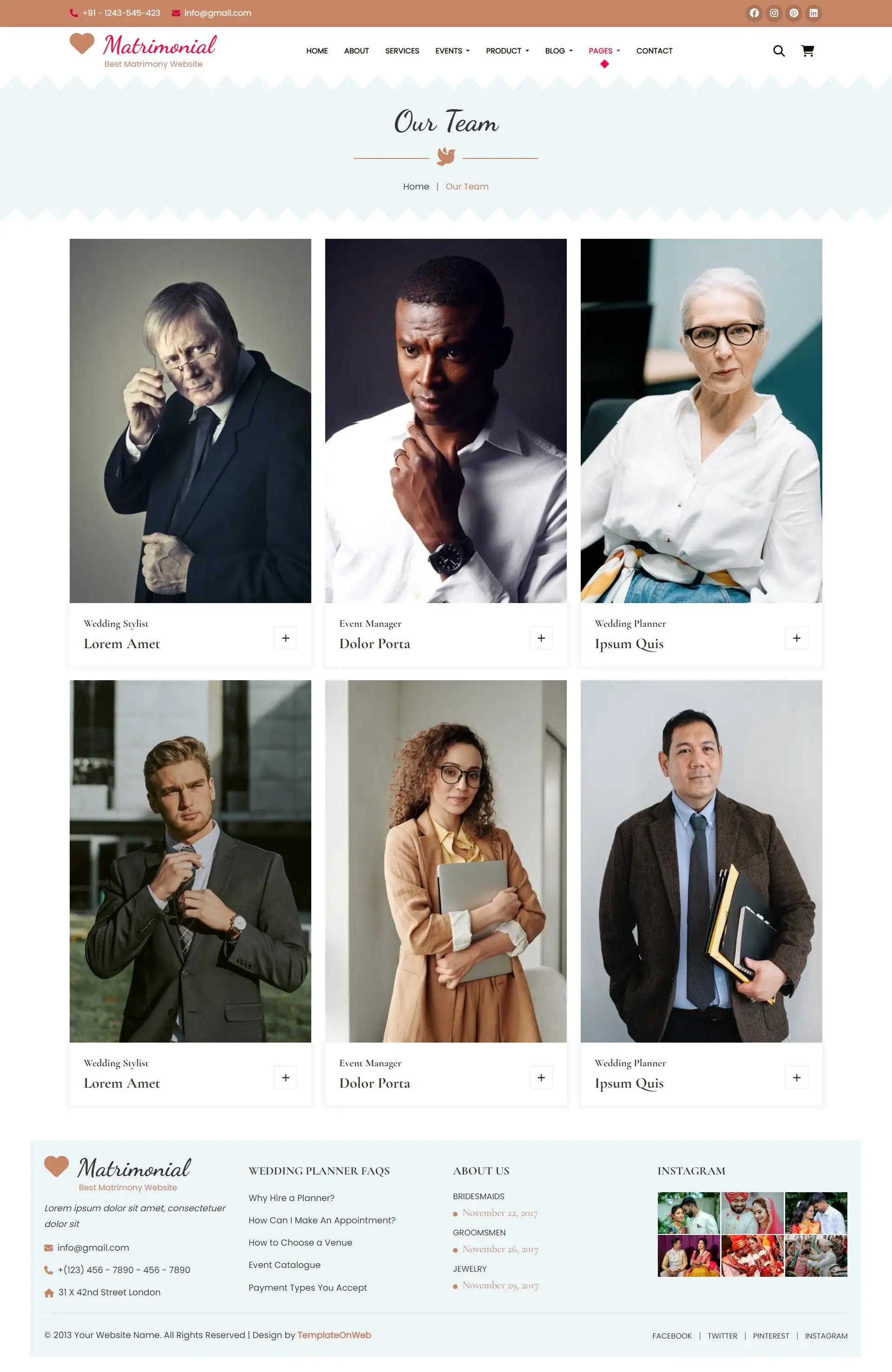 Indian matrimonial event organizer teams list page