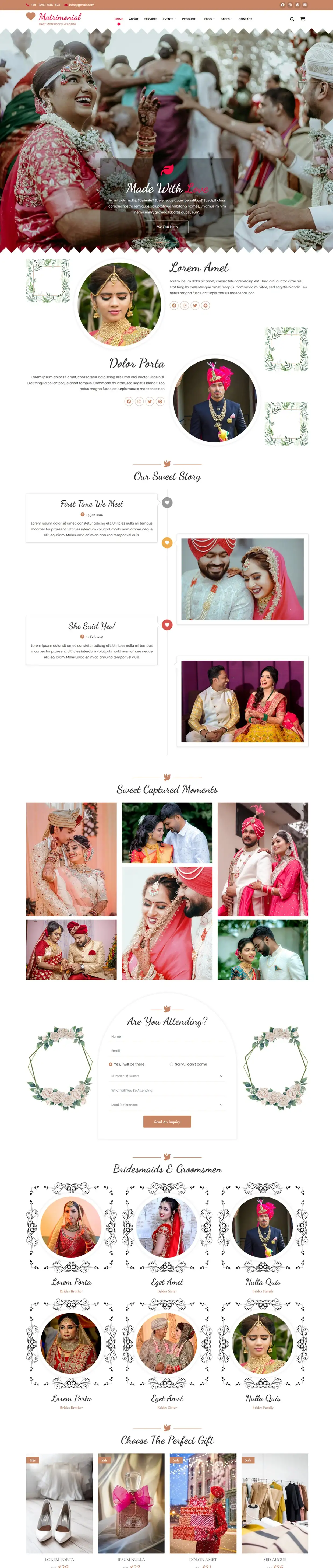 Matrimonial website template free download home page