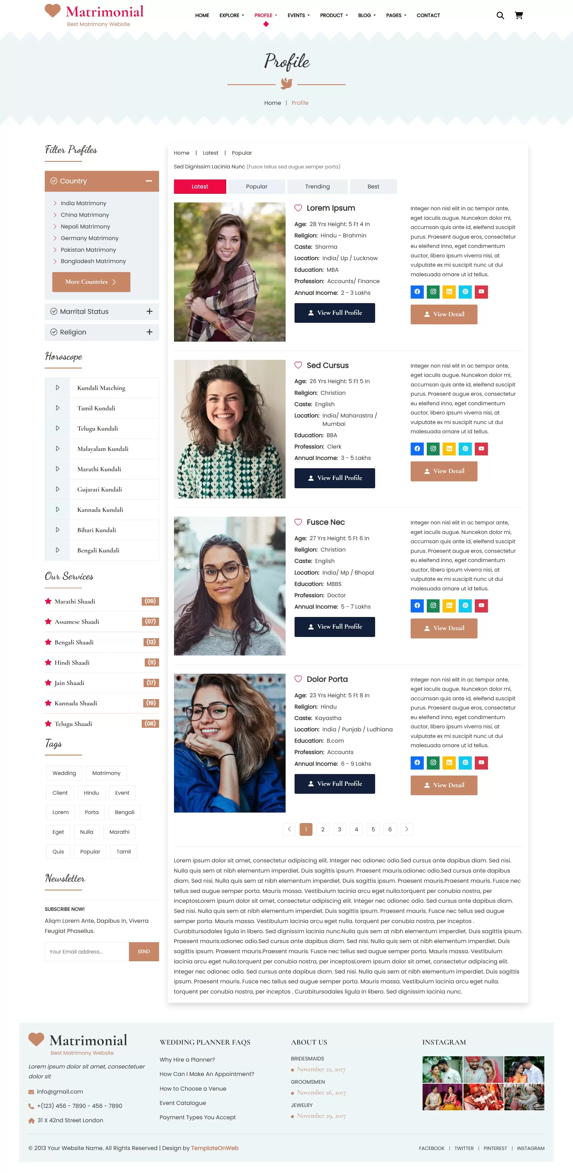 Each member profile is displayed as a list item containing profile picture and basic info