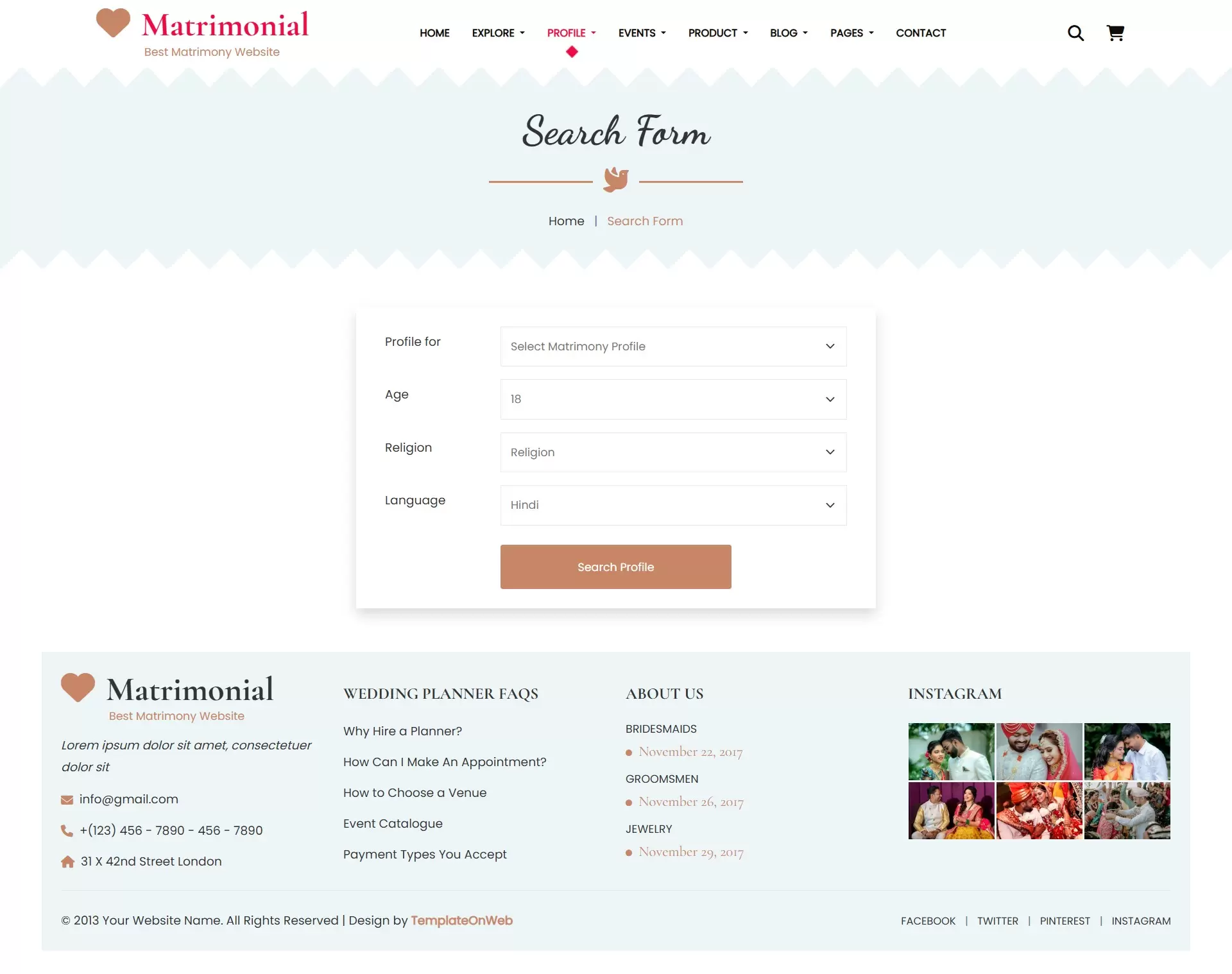 Life partner search and filter options form