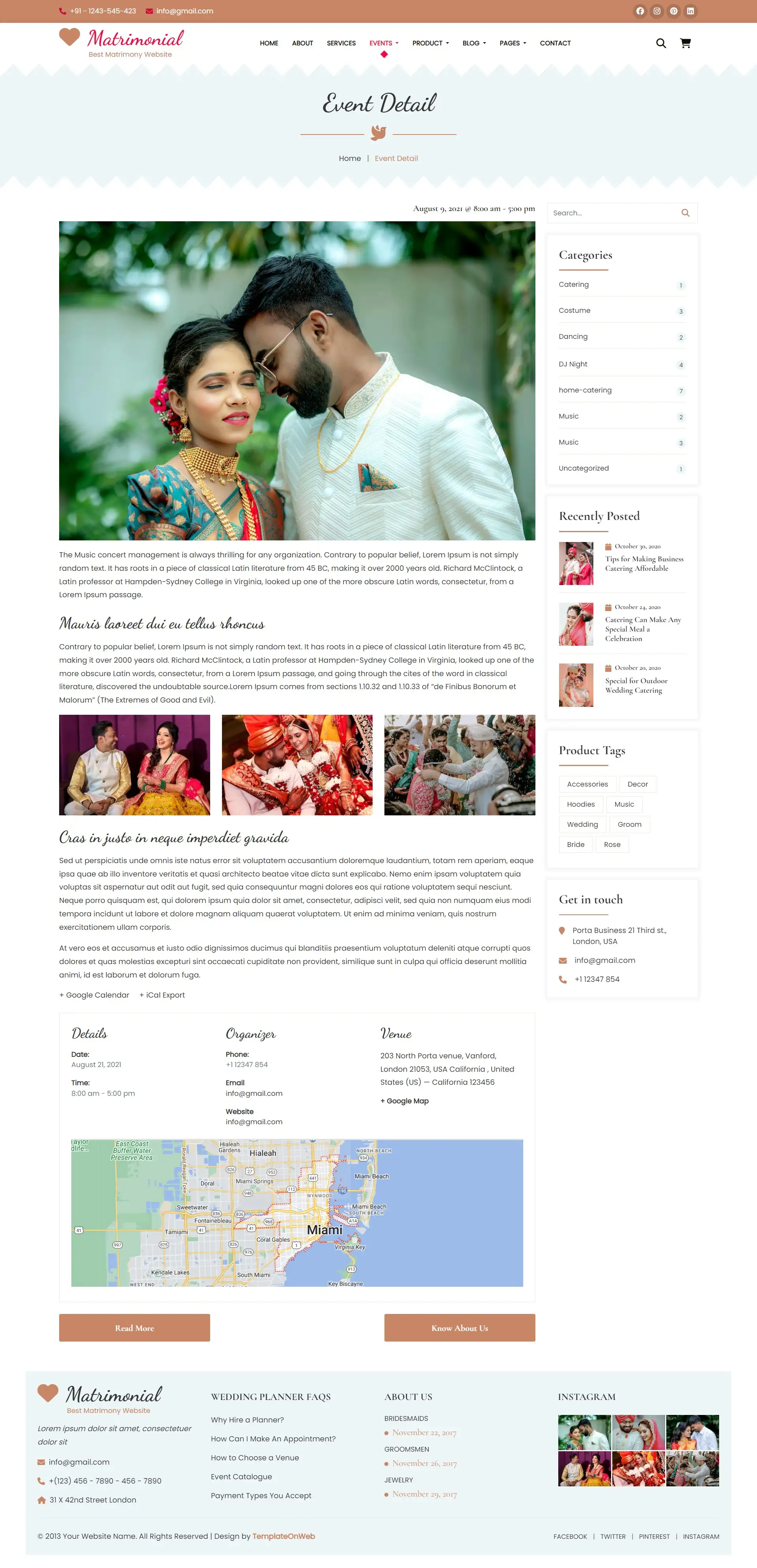 Wedding event details page in bootstrap 5