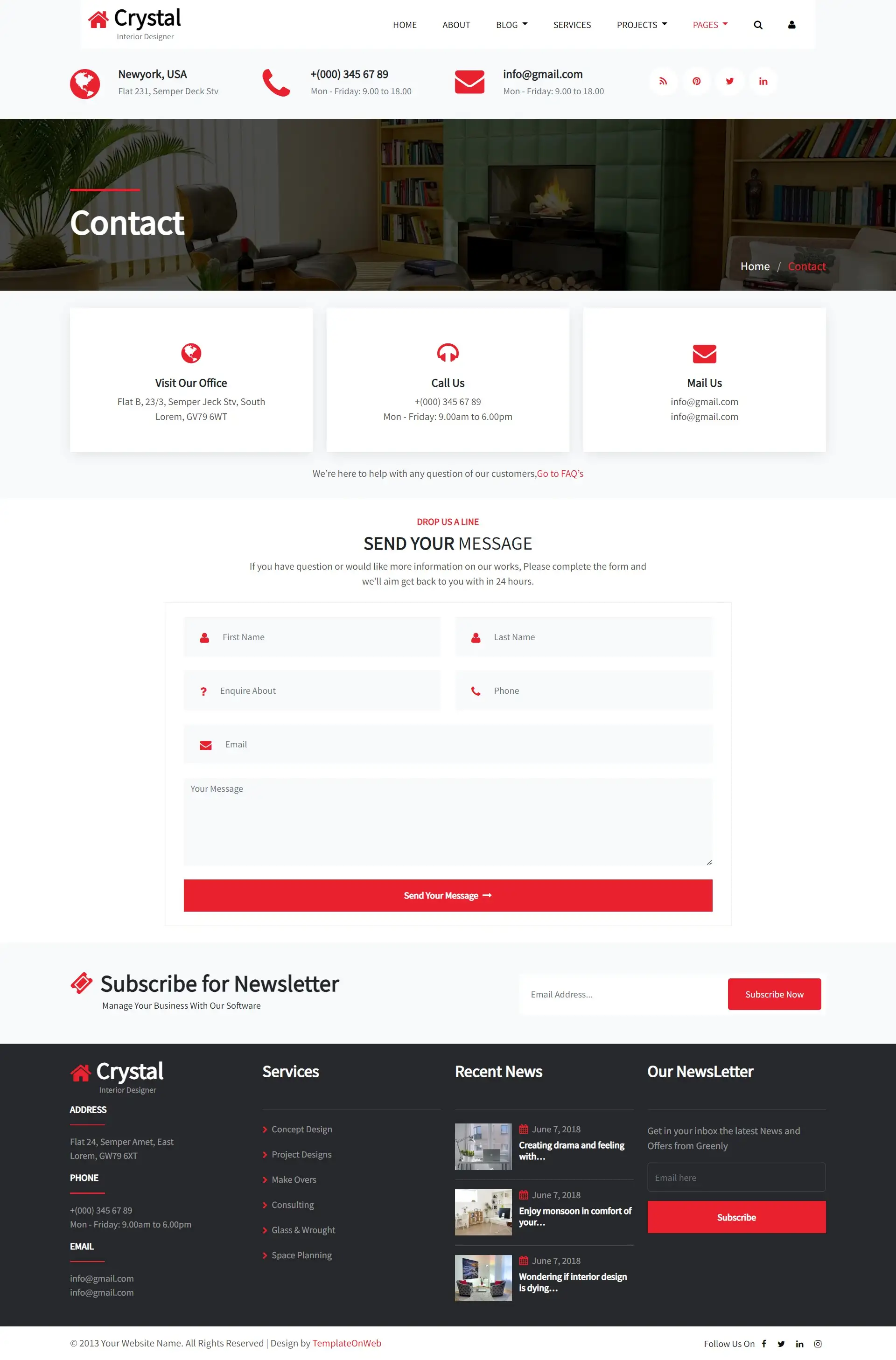 Interior designer query form web design