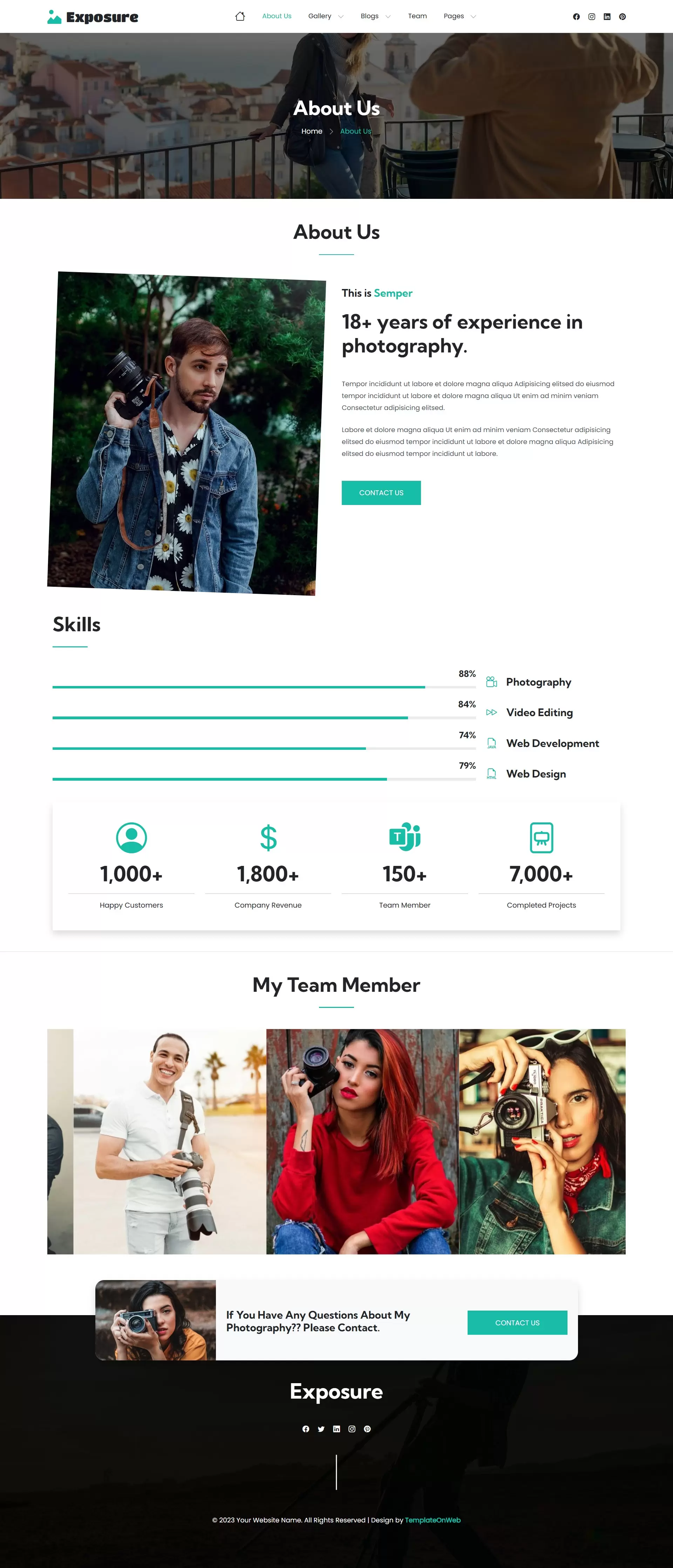 Responsive photo bootstrap template about us page preview
