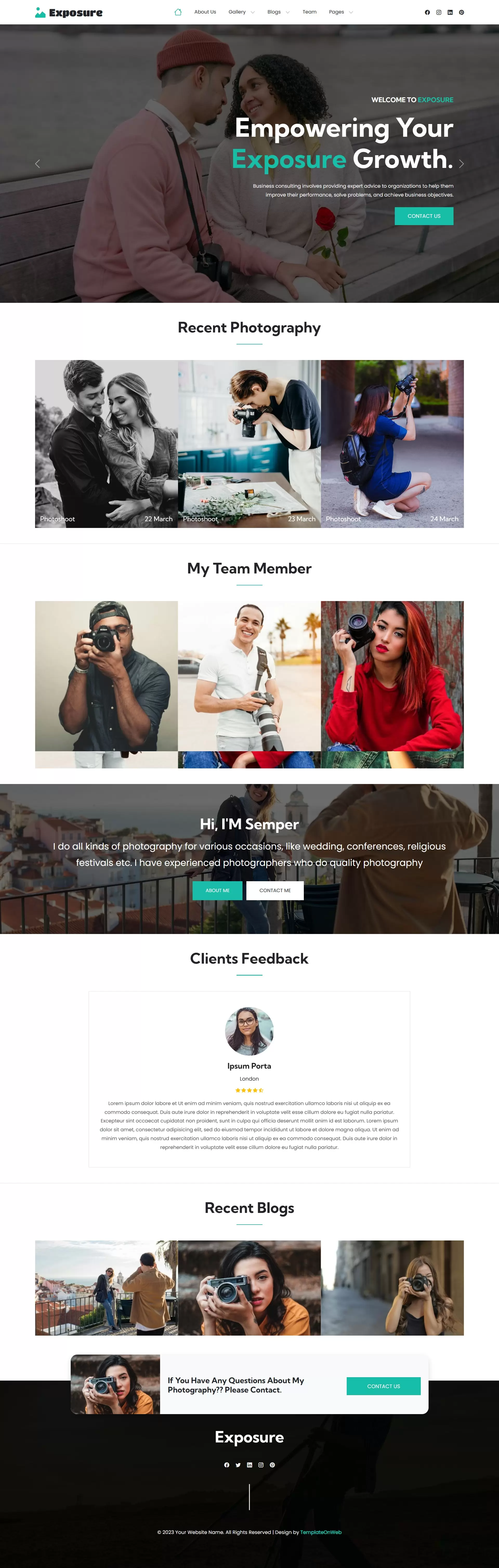 Photography photo website template home page preview