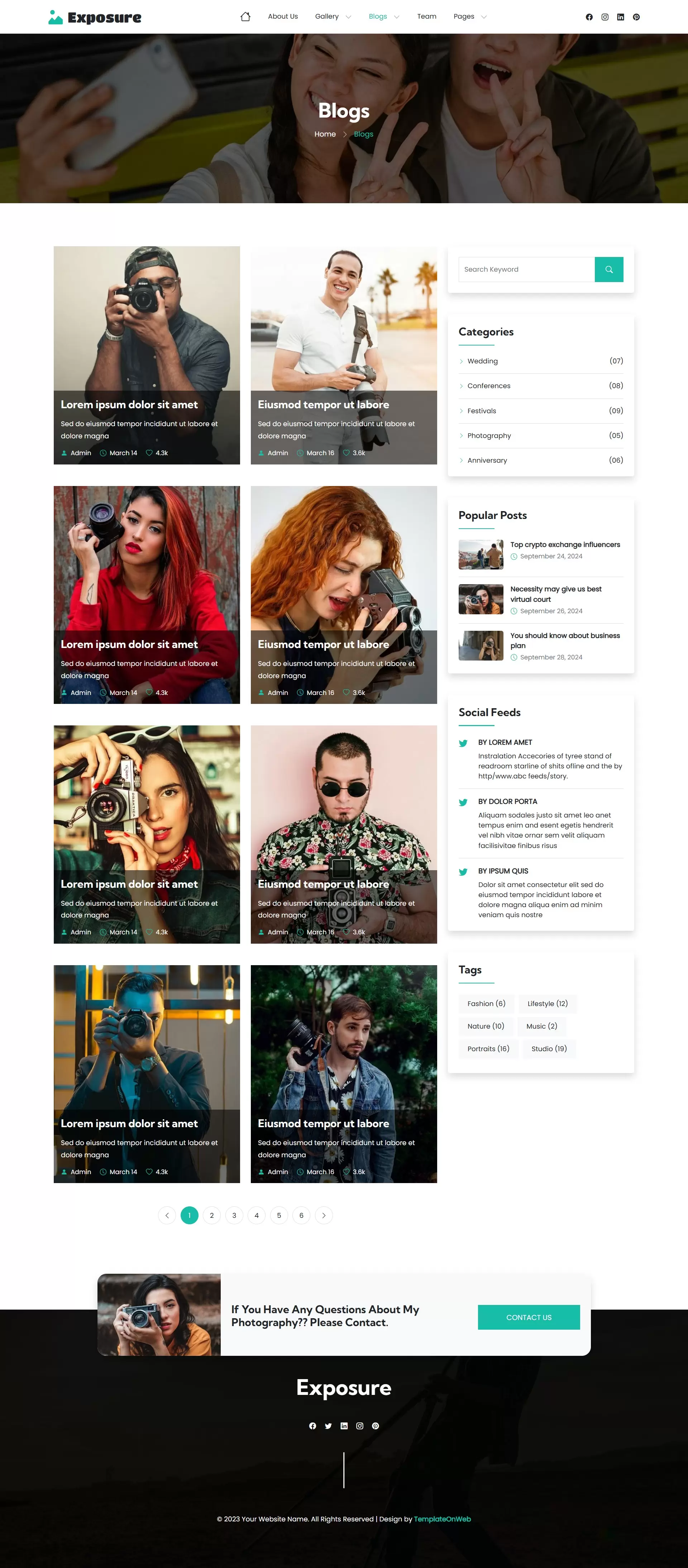 Photography blogs page web design