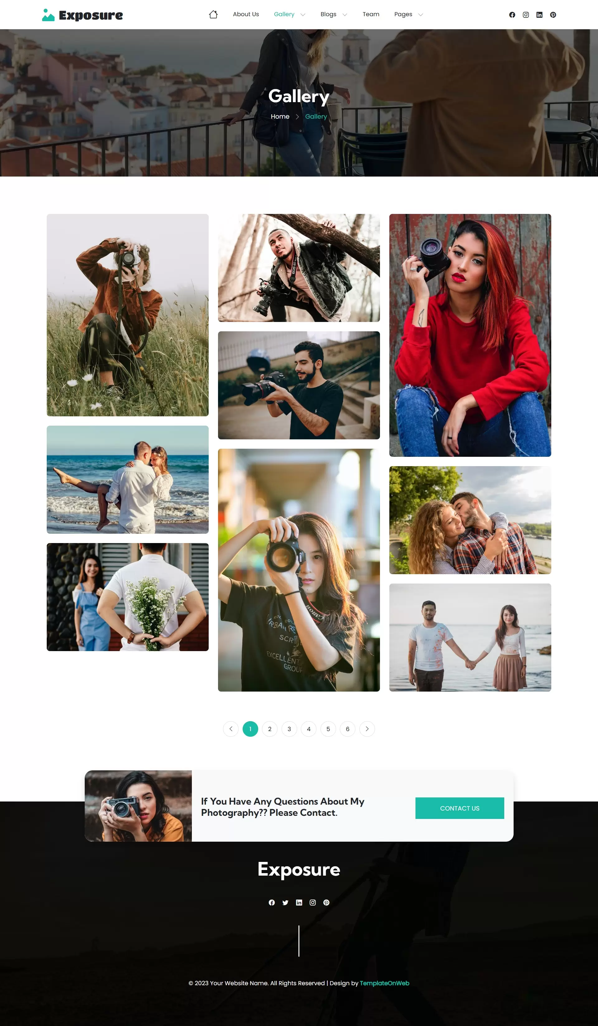 Photo gallery with images display in massonary form, after click showing large image