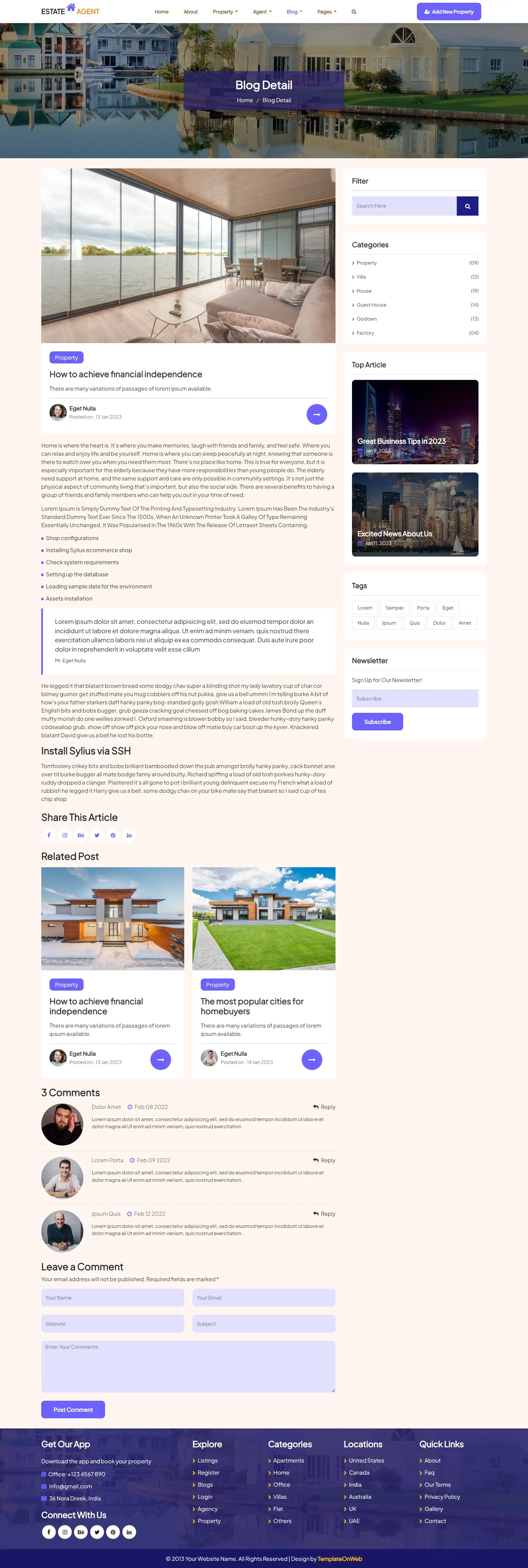 Real estate agents blogs details website template page
