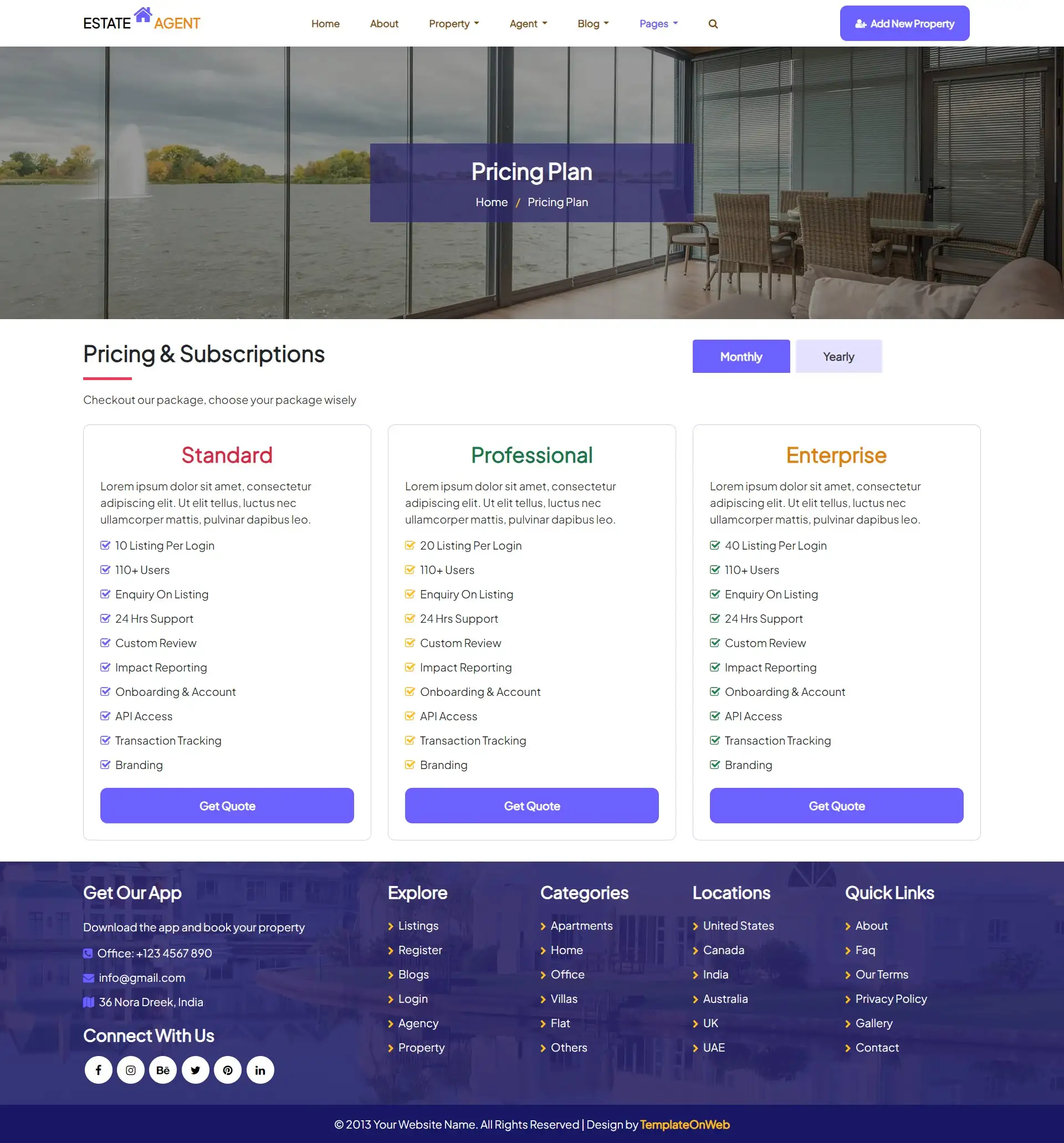 Property agents subscription plans page bootstrap 5
