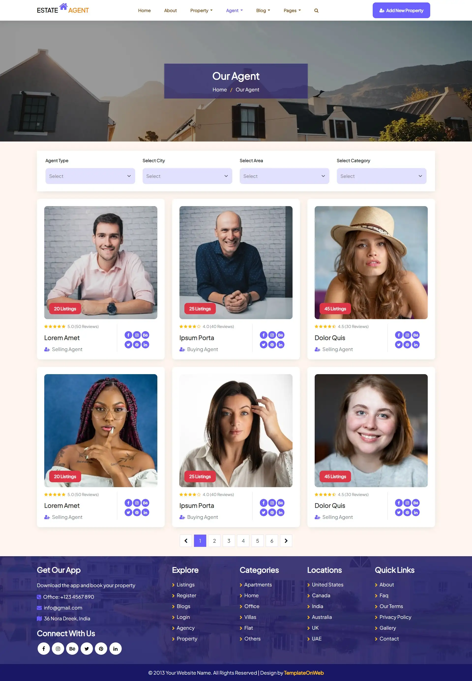 Real estate agents listing web template
