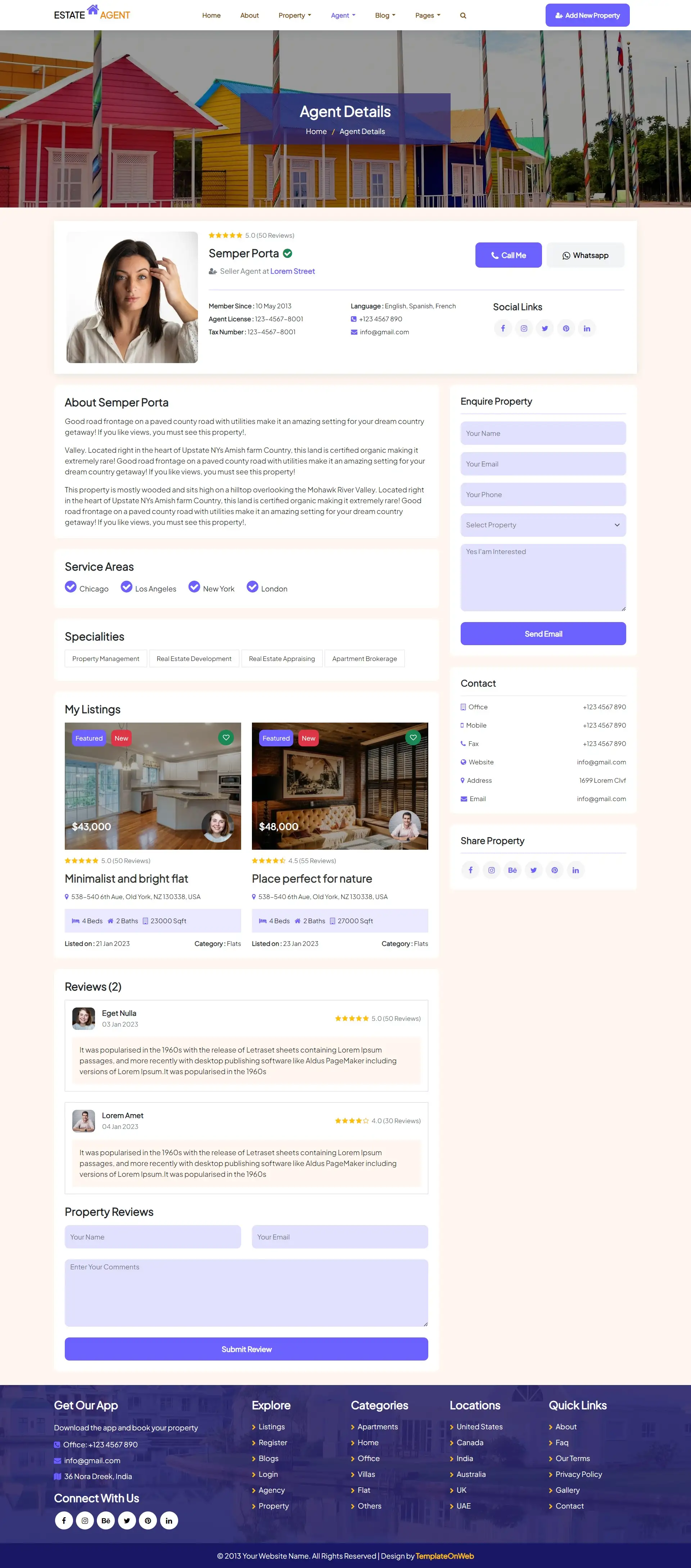 Real estate brokers address details and properties page html