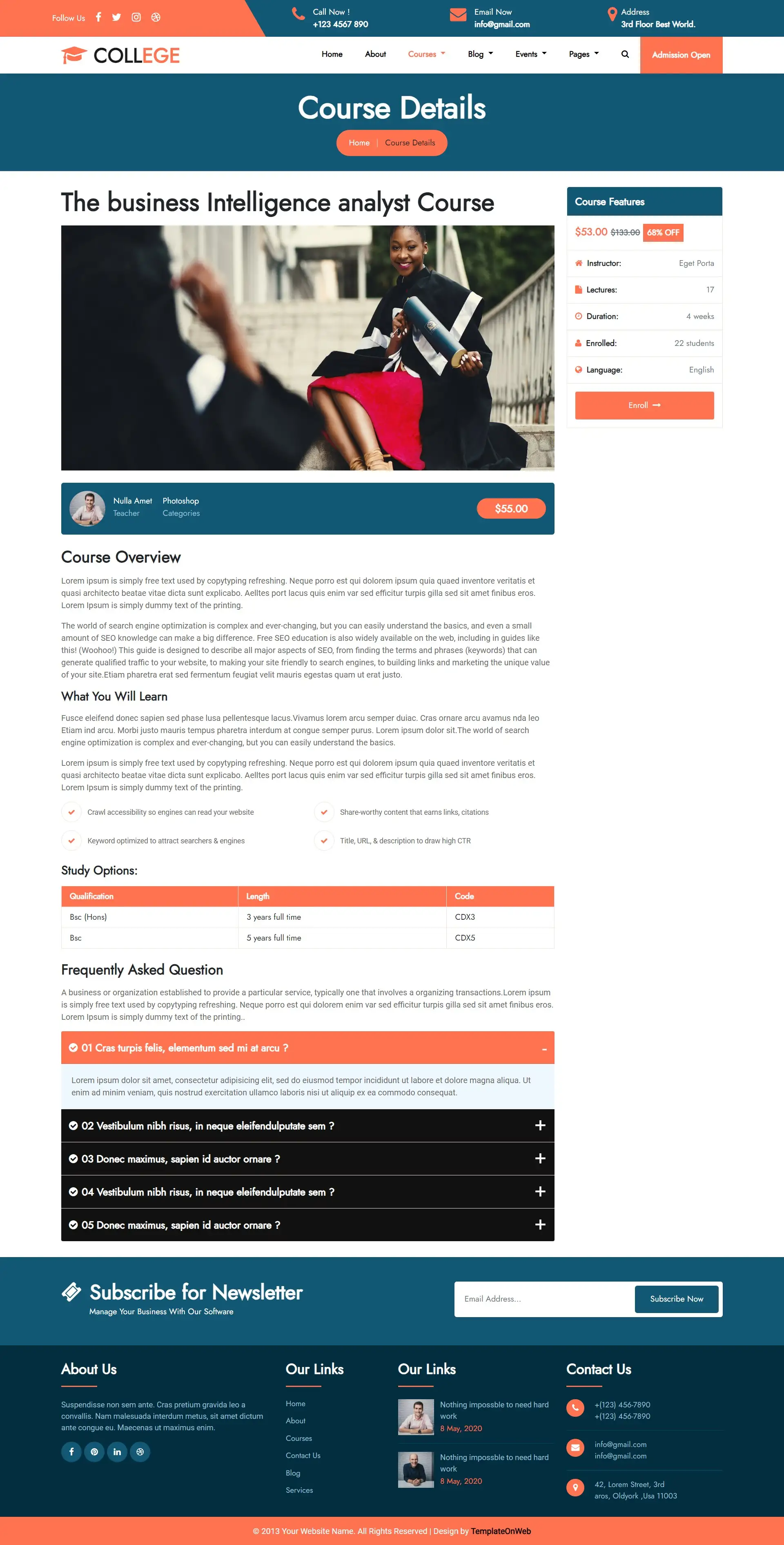 College course details