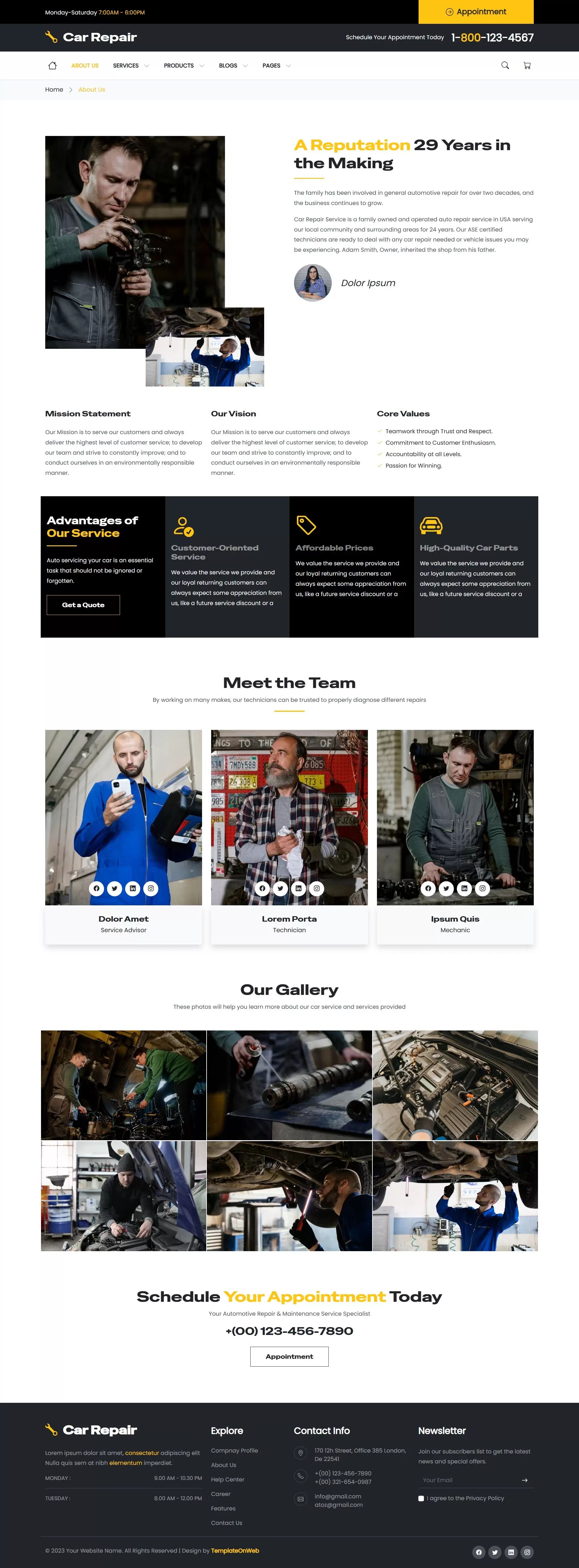 About Us Page – Team, certifications, repair story