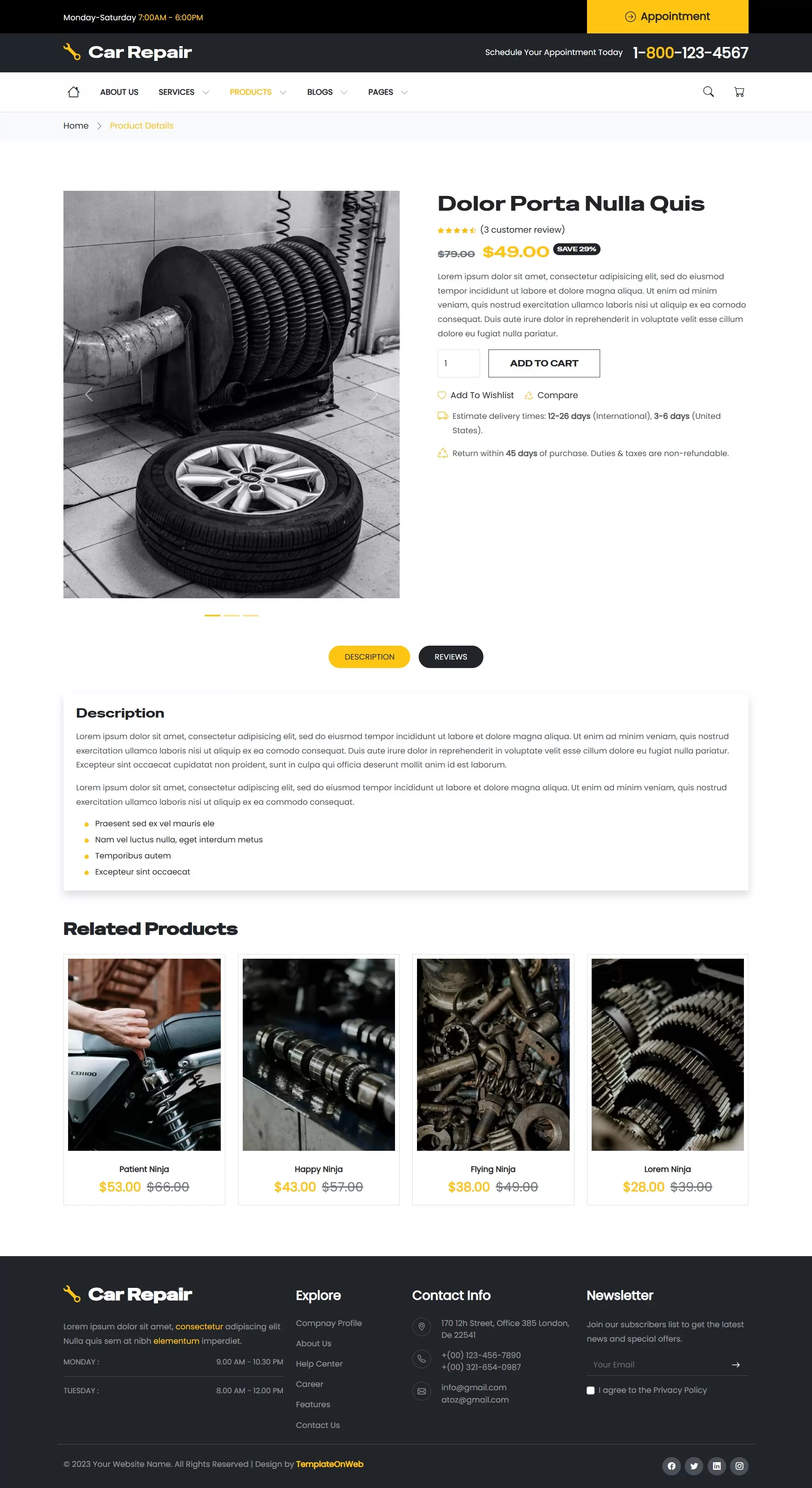 Car part details with shopping option
