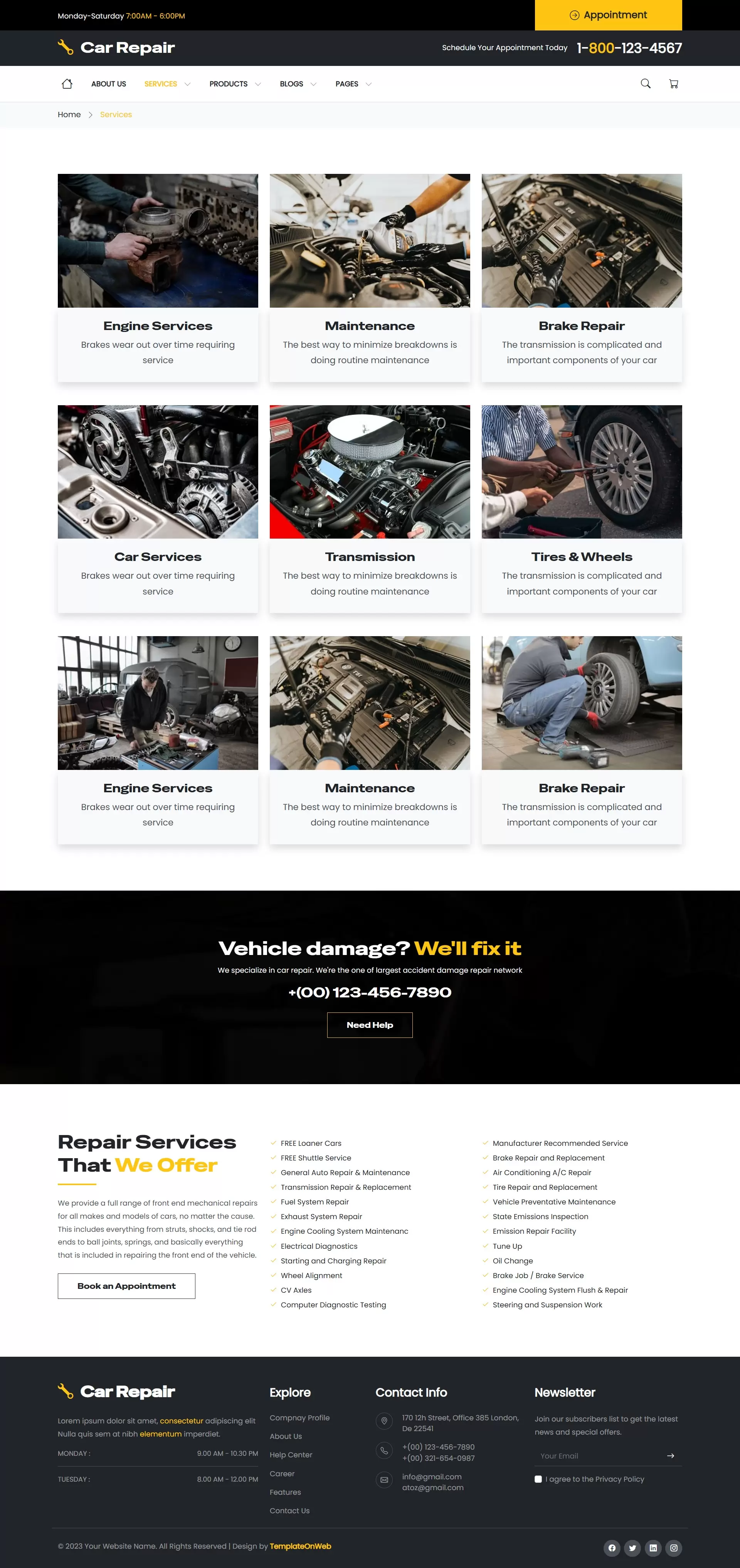 Services Page – Detailed breakdown of offered repairs & maintenance