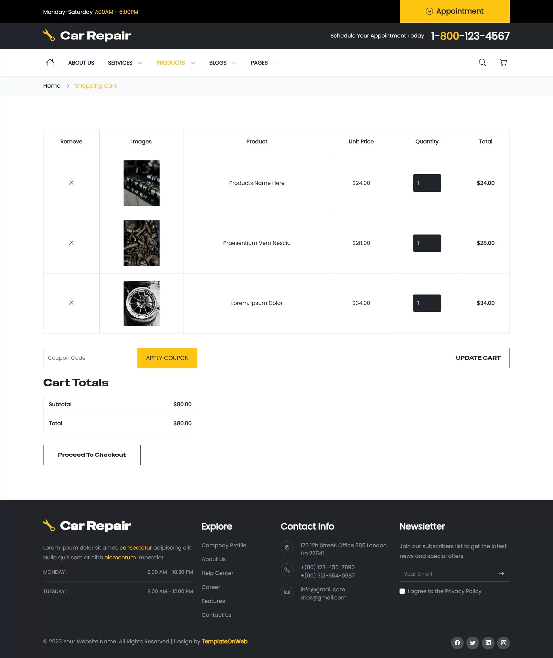 Car Spare Parts shopping cart page preview