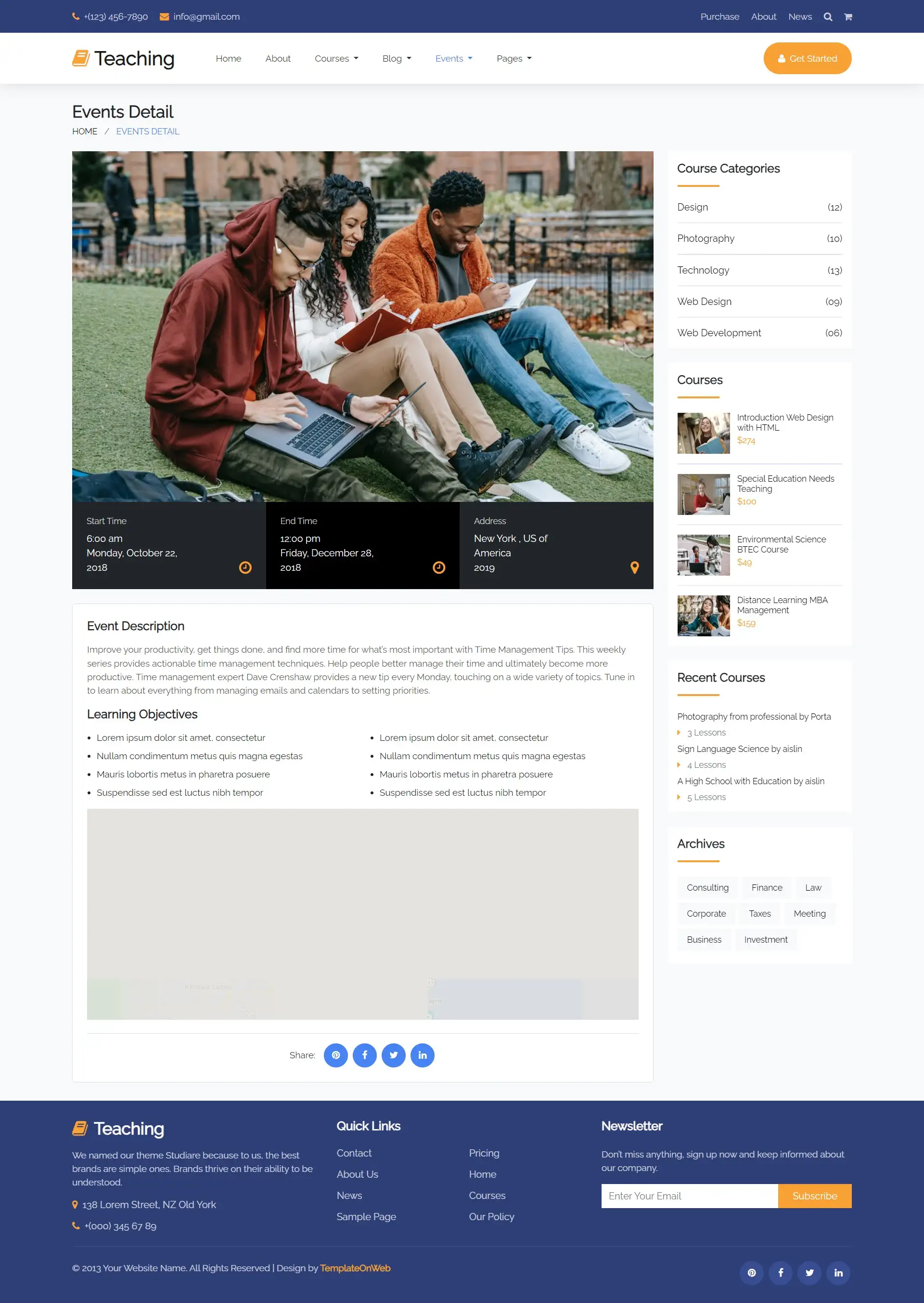 Professional learning event details web design