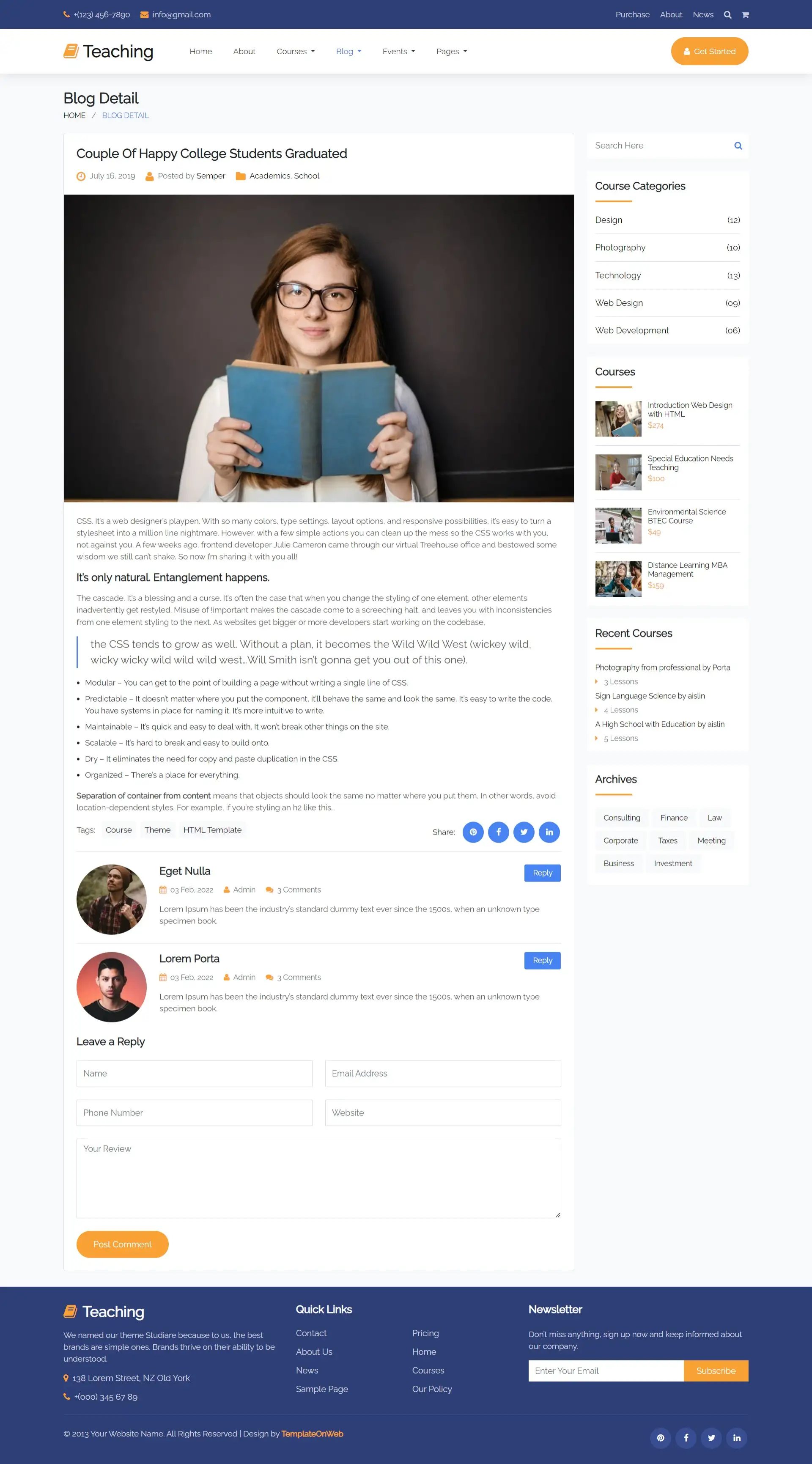 Professional development blog details website template