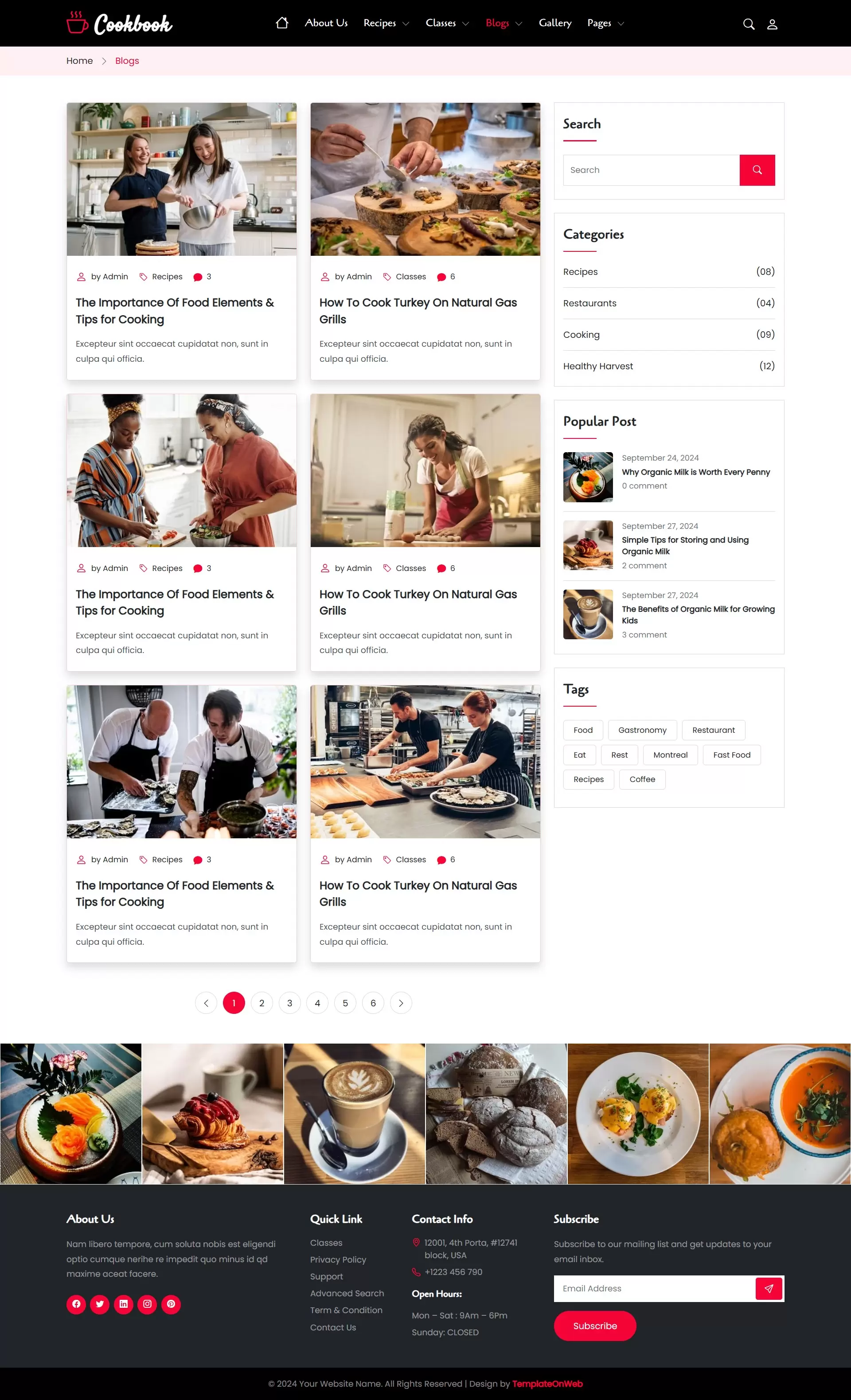 Cooking tips, chef interviews, and food trends blogs listing responsive page