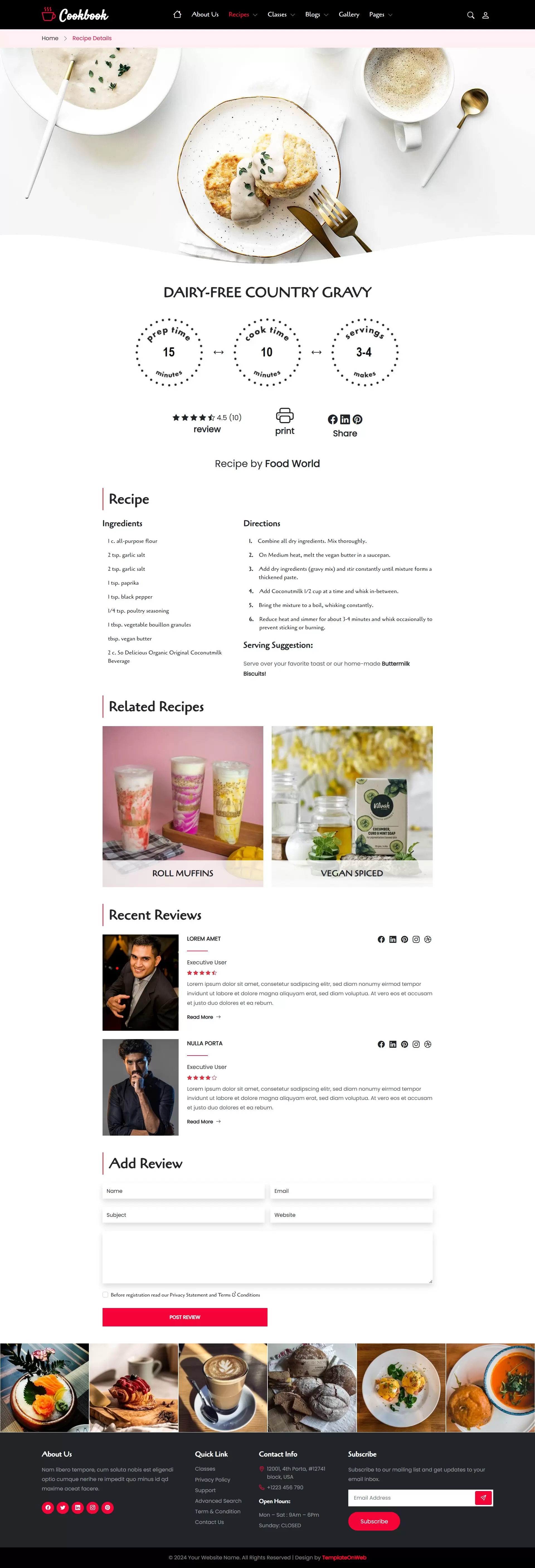 Recipe Details page to highlight recipe preparation time, cooking time, and servings