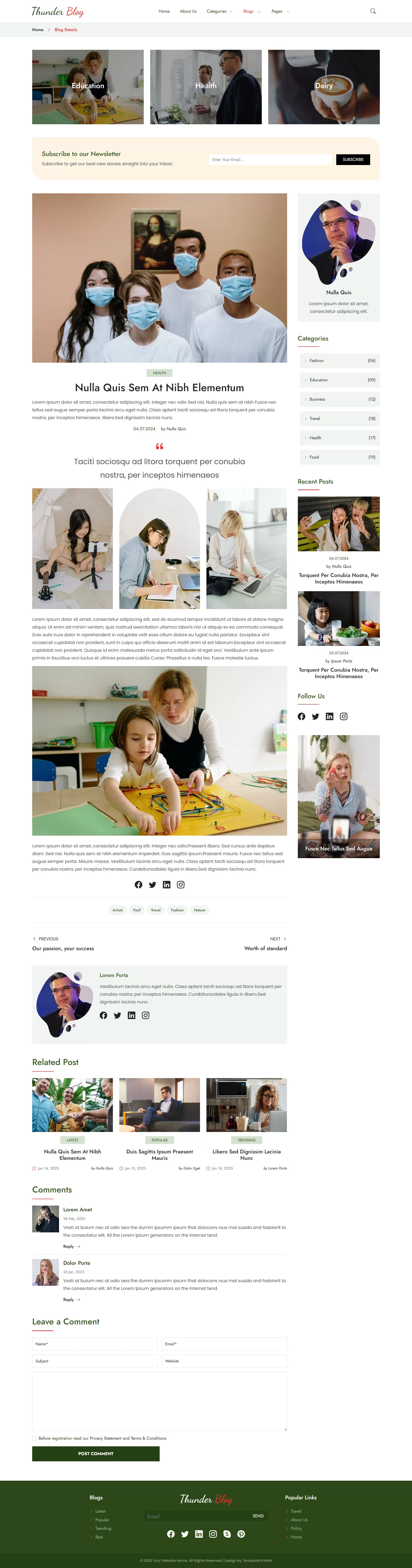 Clean blog details page with sidebar and comments section