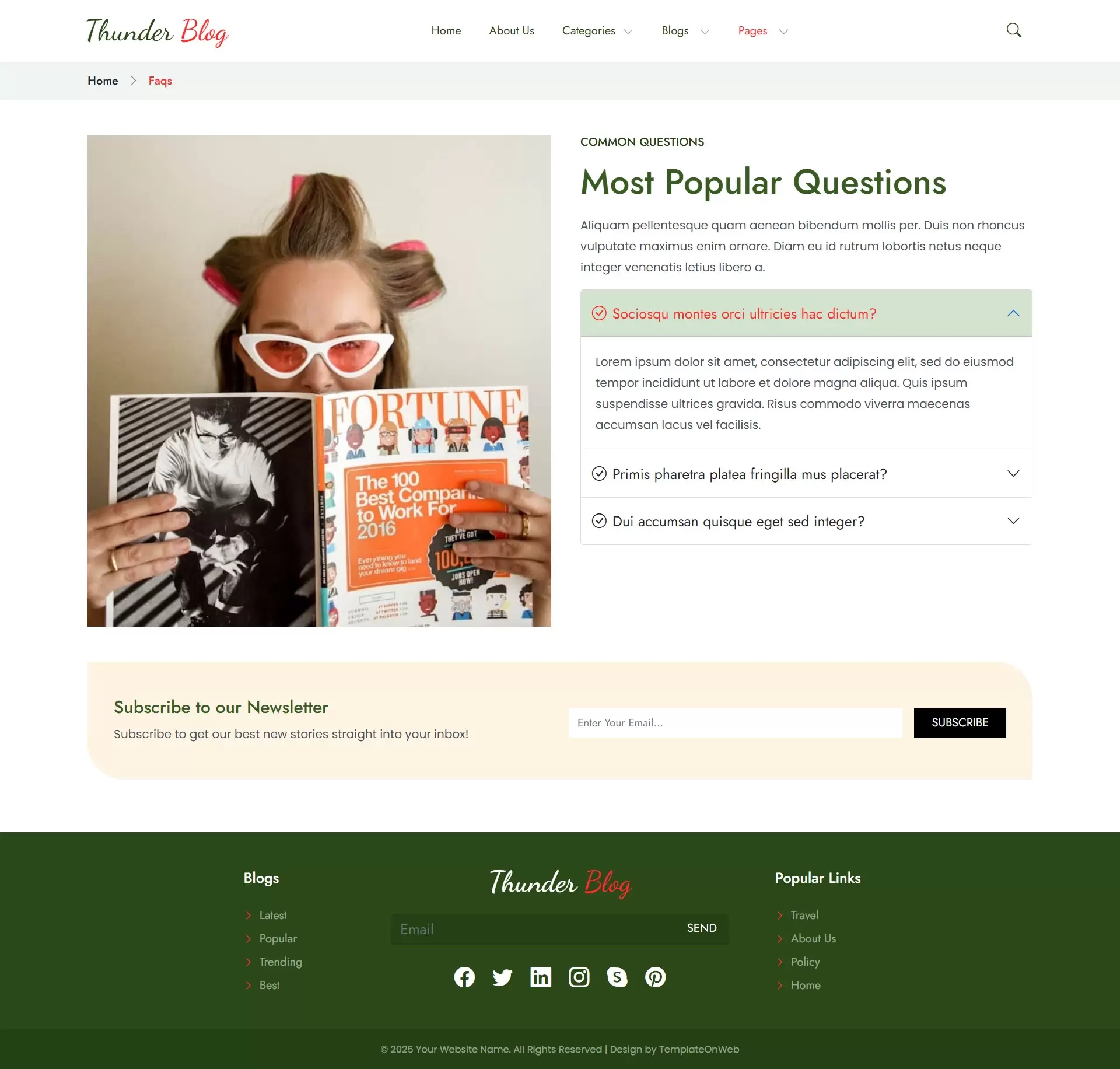 Frequently Asked Questions layout with accordion style design