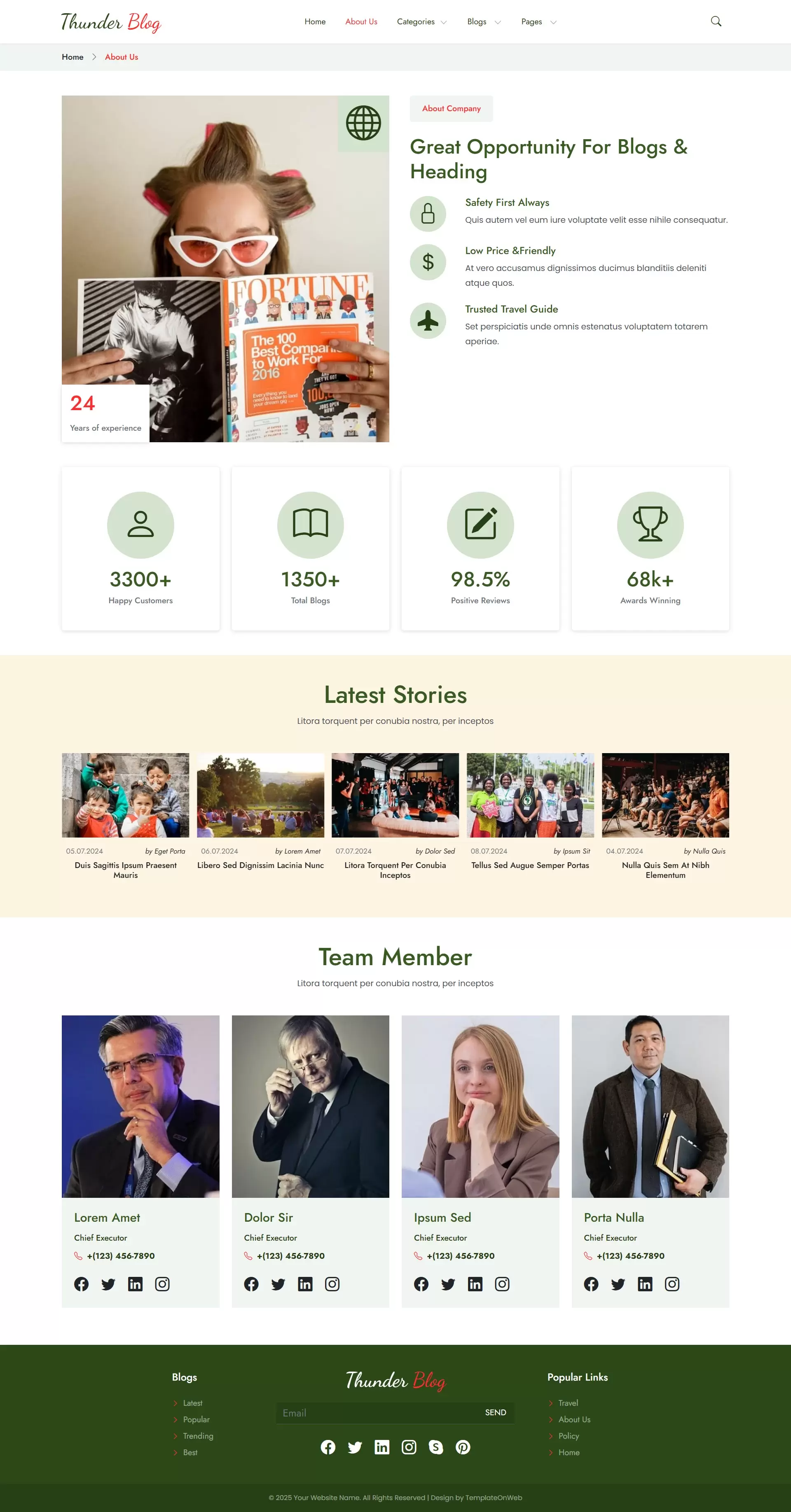 HTML About Us template page for news, blog, and magazine websites