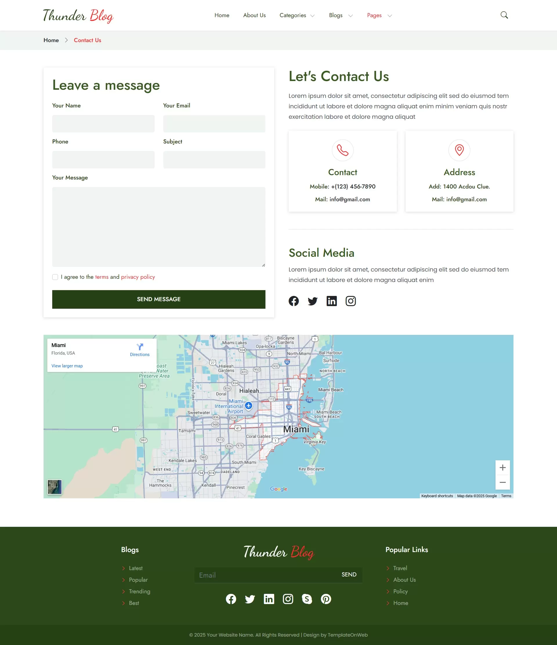 Responsive contact us form with map integration for blog website