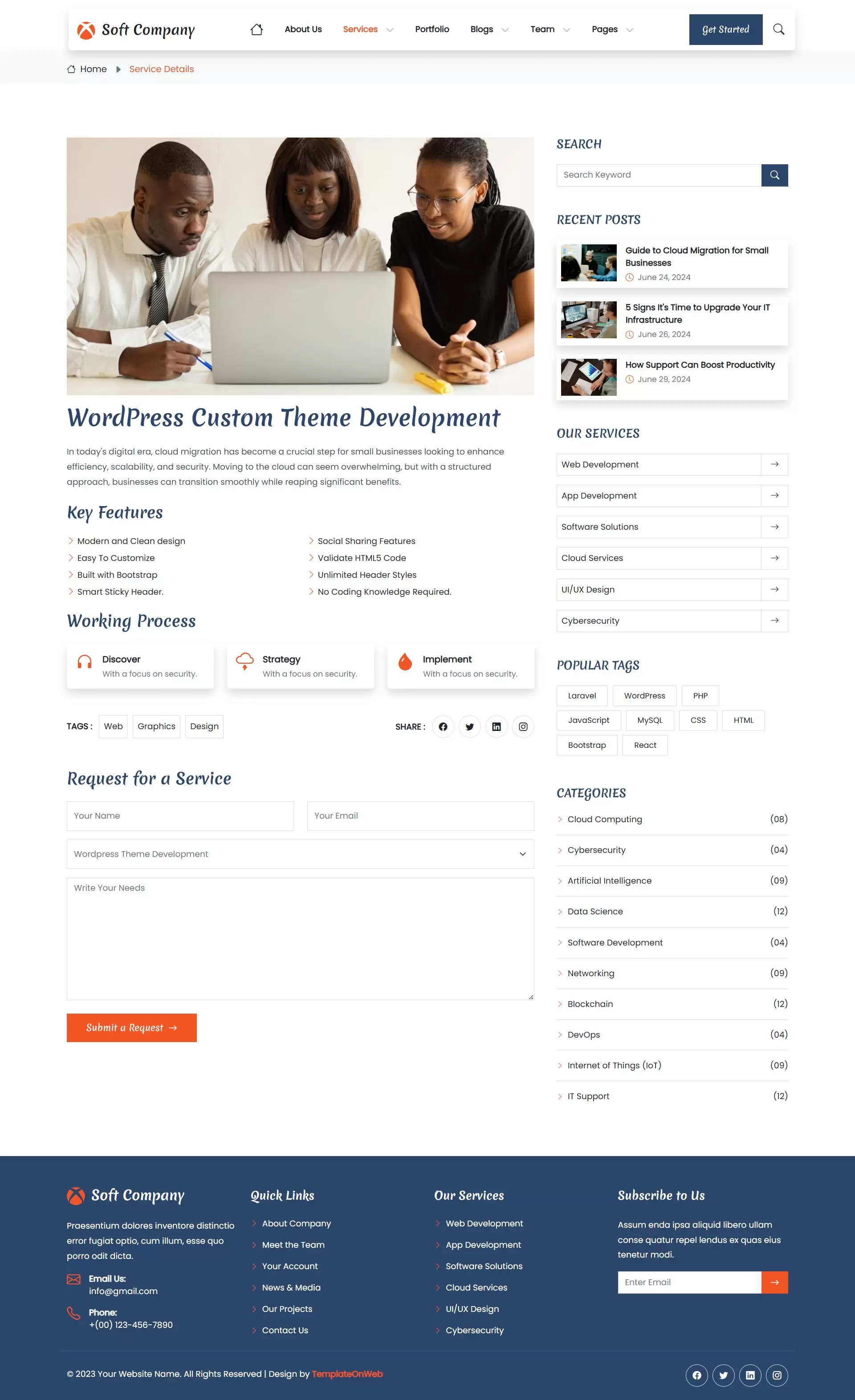 IT projects development services details page layout