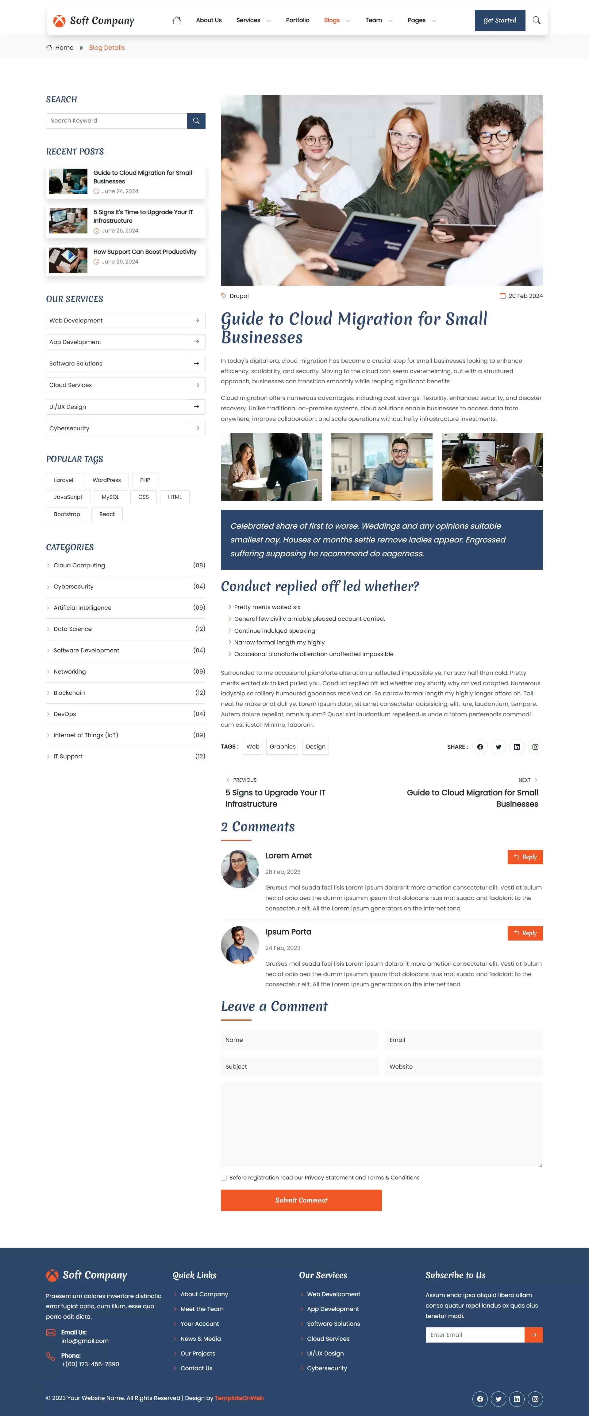 Software developers blog details page in bootstrap 5