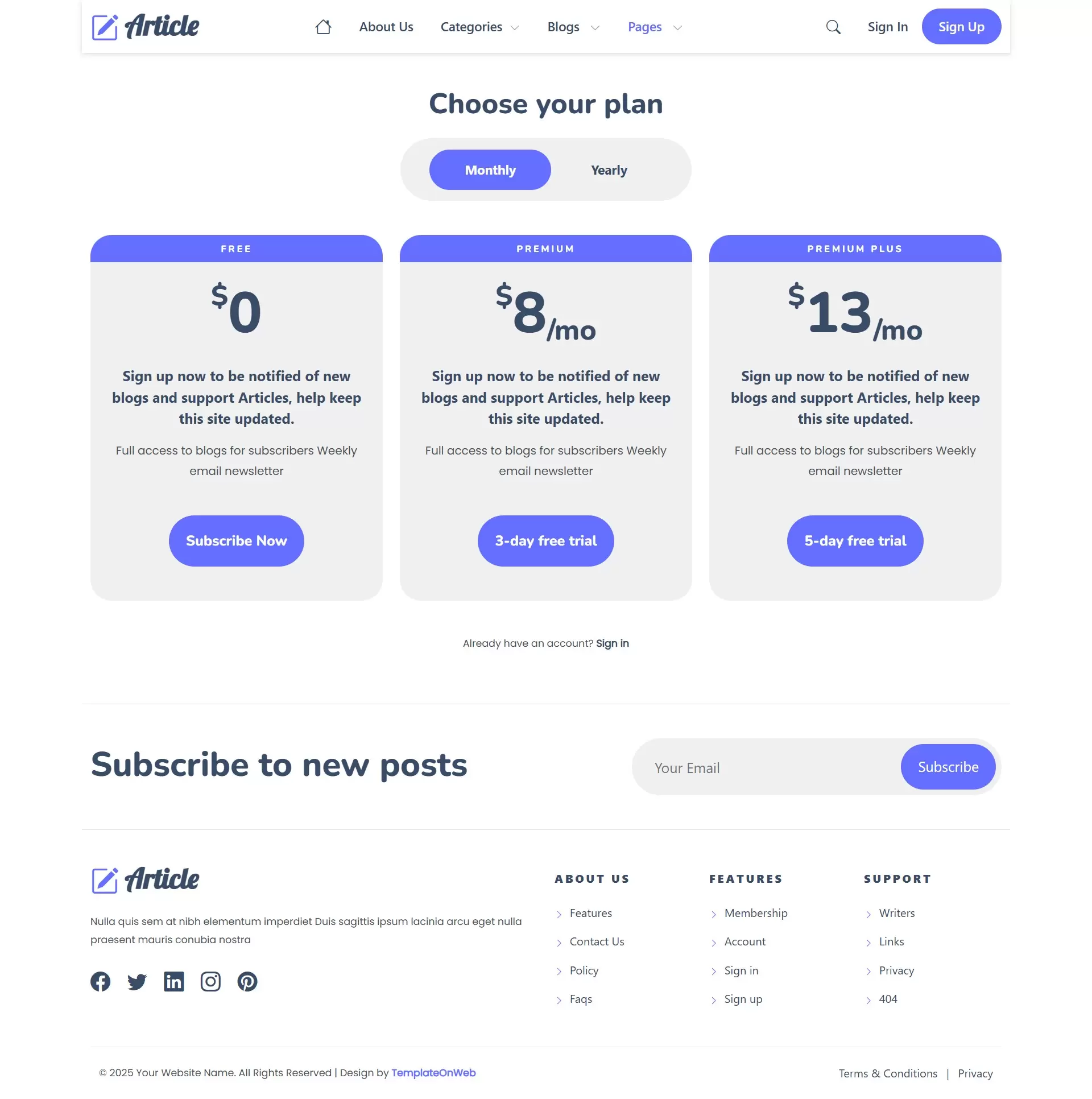 Membership plans – pricing for premium education content