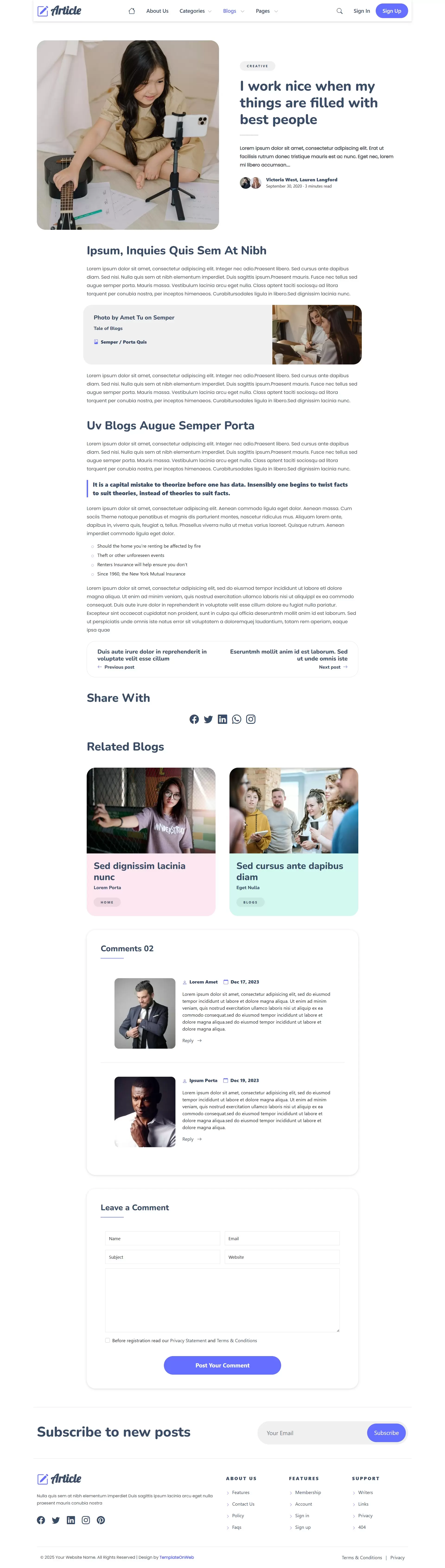 Single article page – education blog post with images and comments