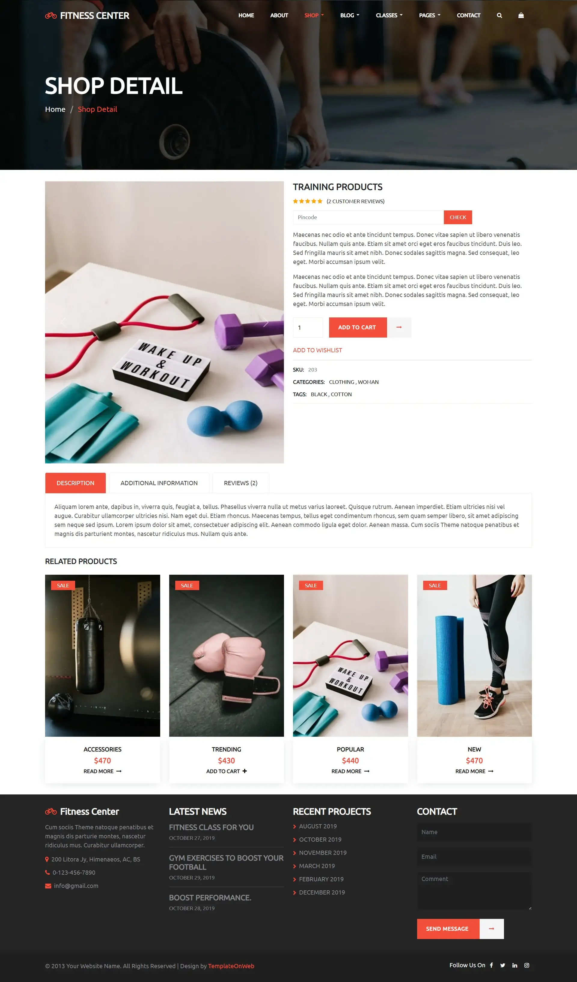 Fitness center amenities details