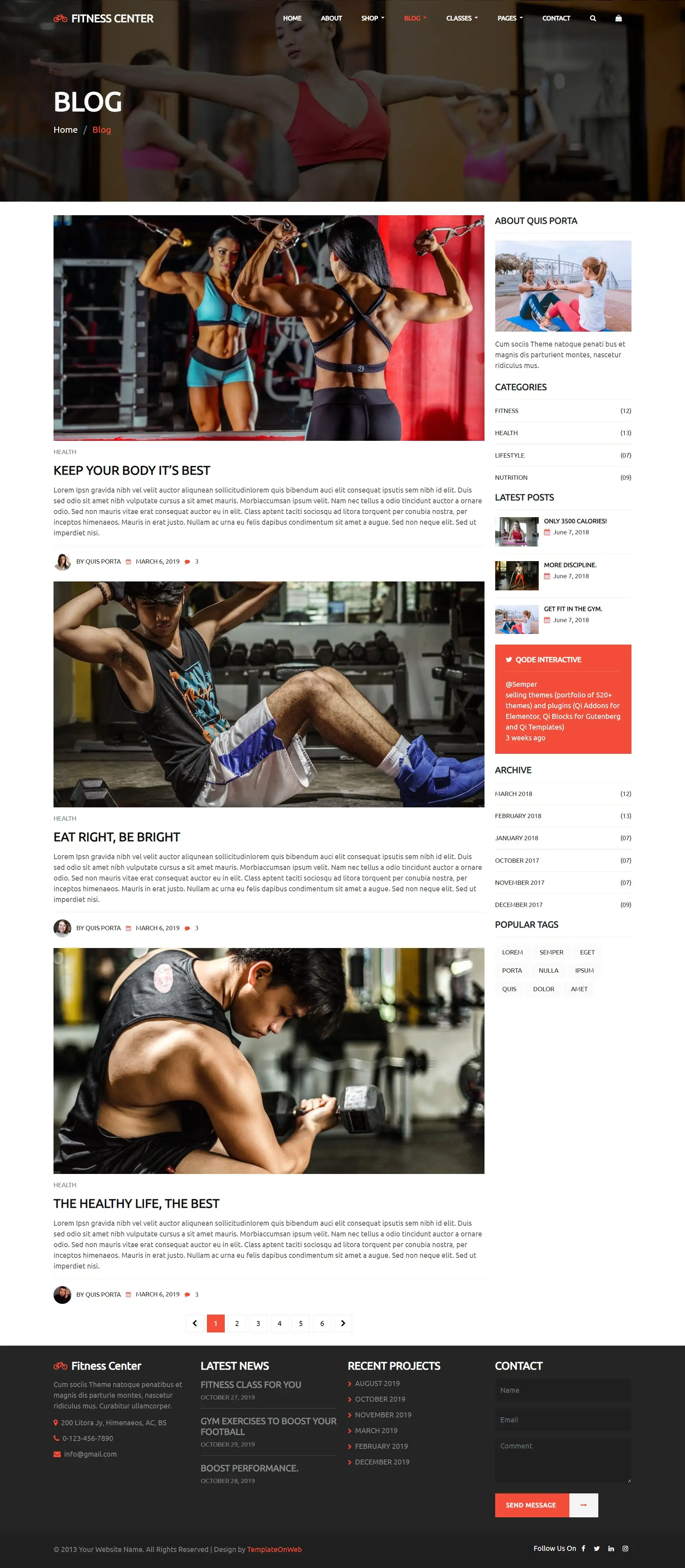 Fitness journey blogs listing web html