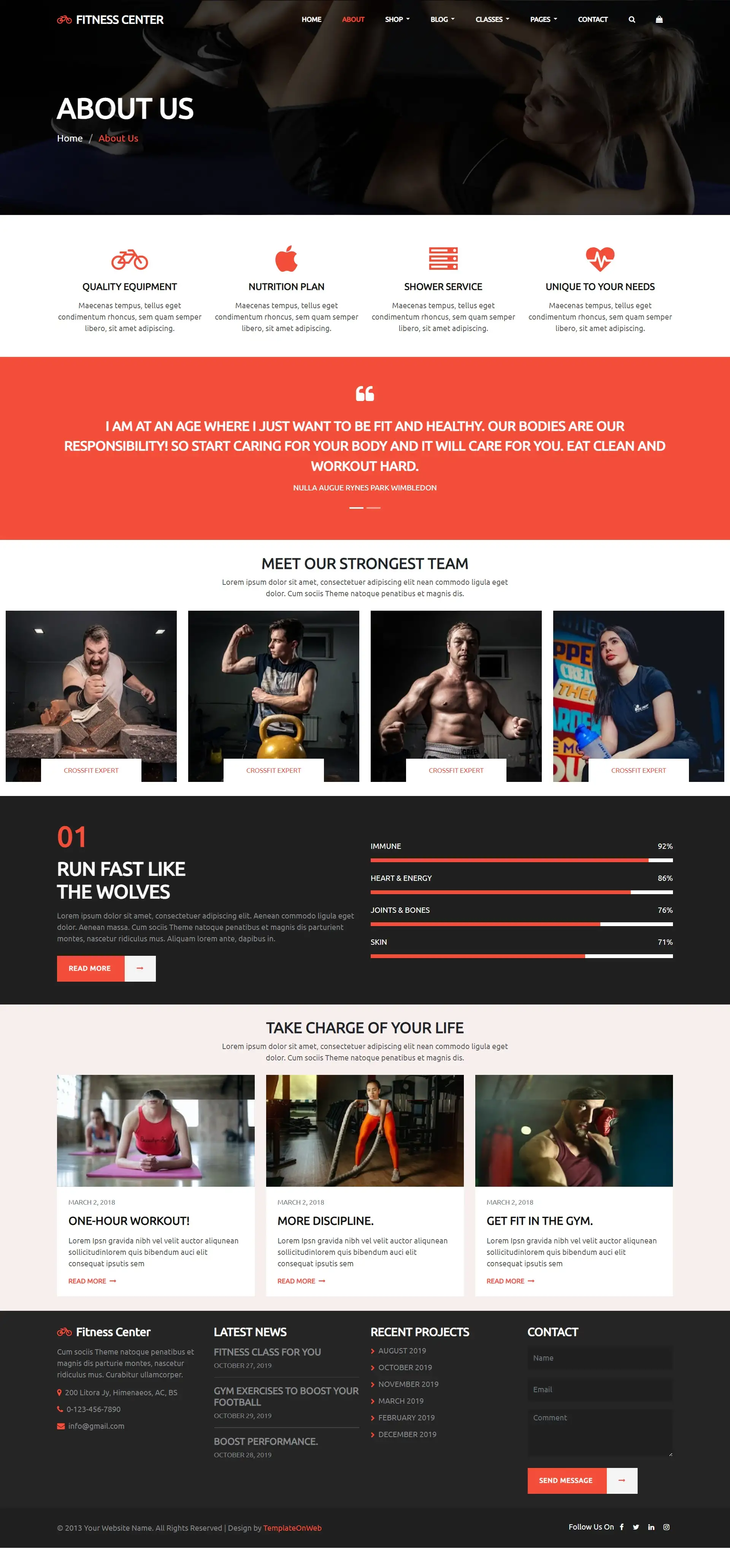 Health club details web page