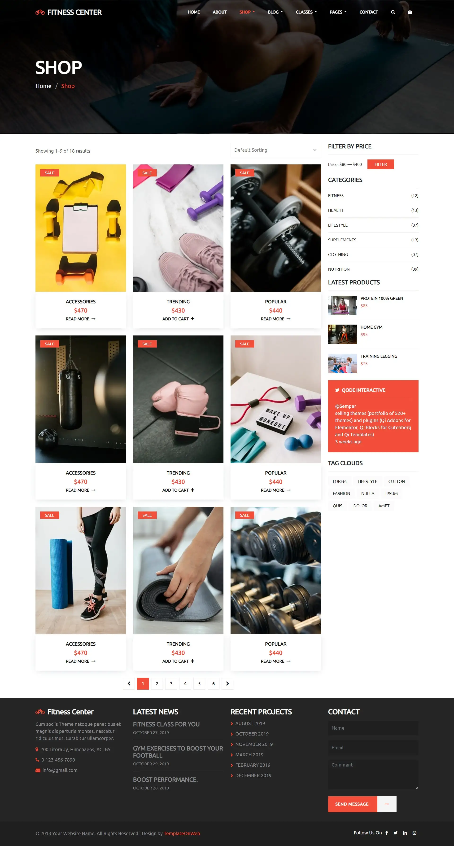 Health club equipment shop responsive html