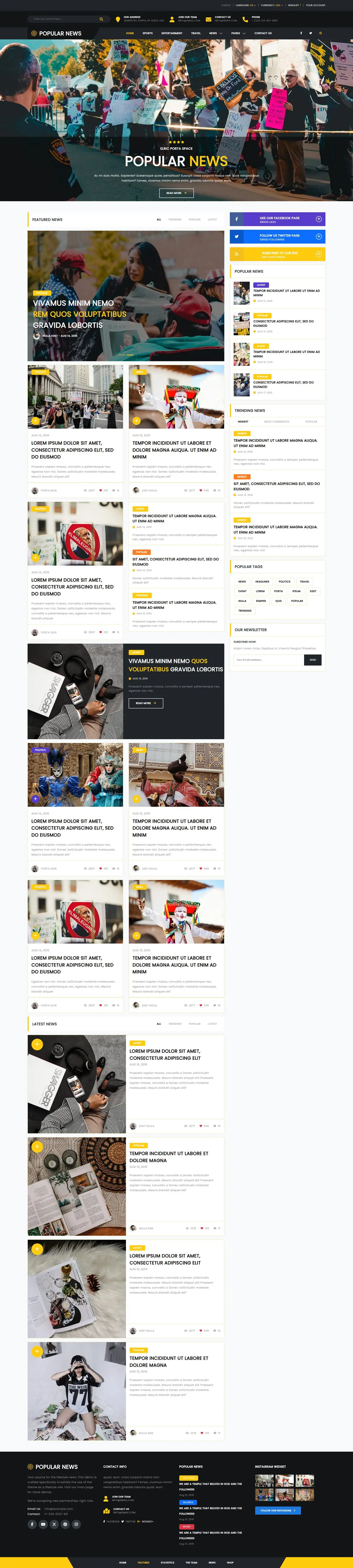 News website home page with breaking news, headlines and featured stories