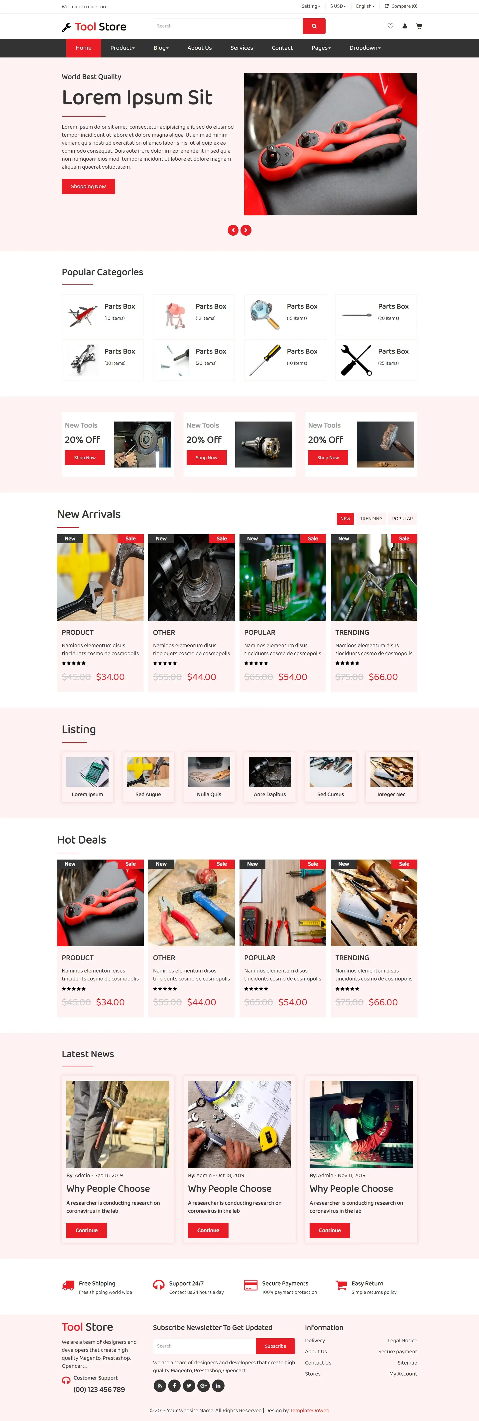 Online tool store home page