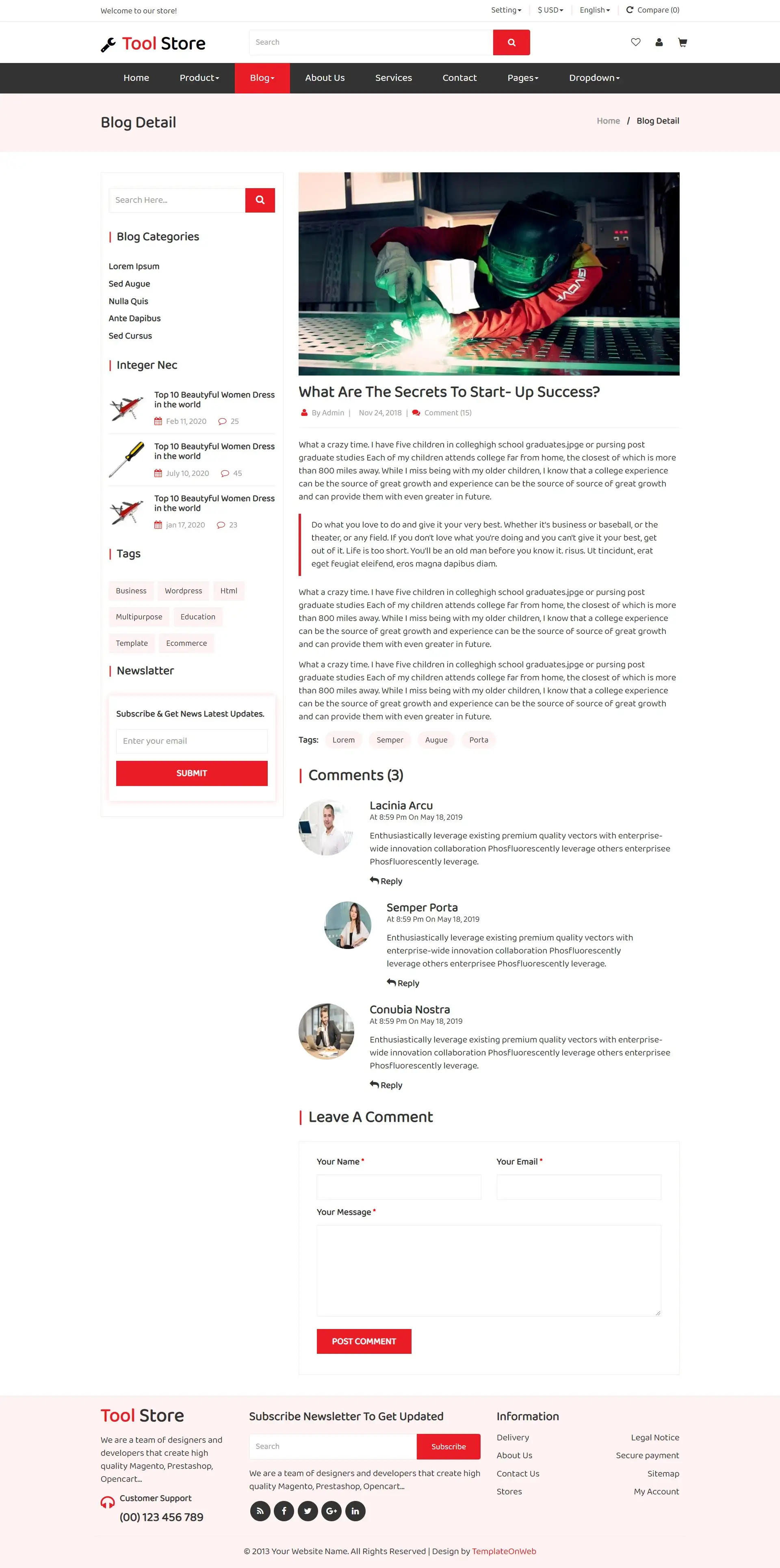 Bootstrap products blog detail page