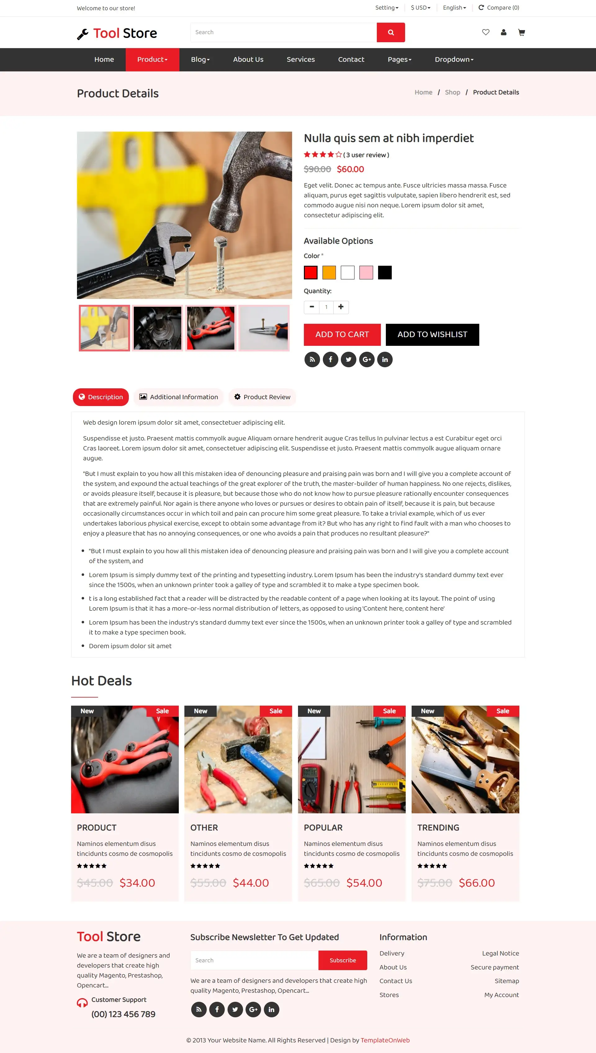 Online tool store product detail